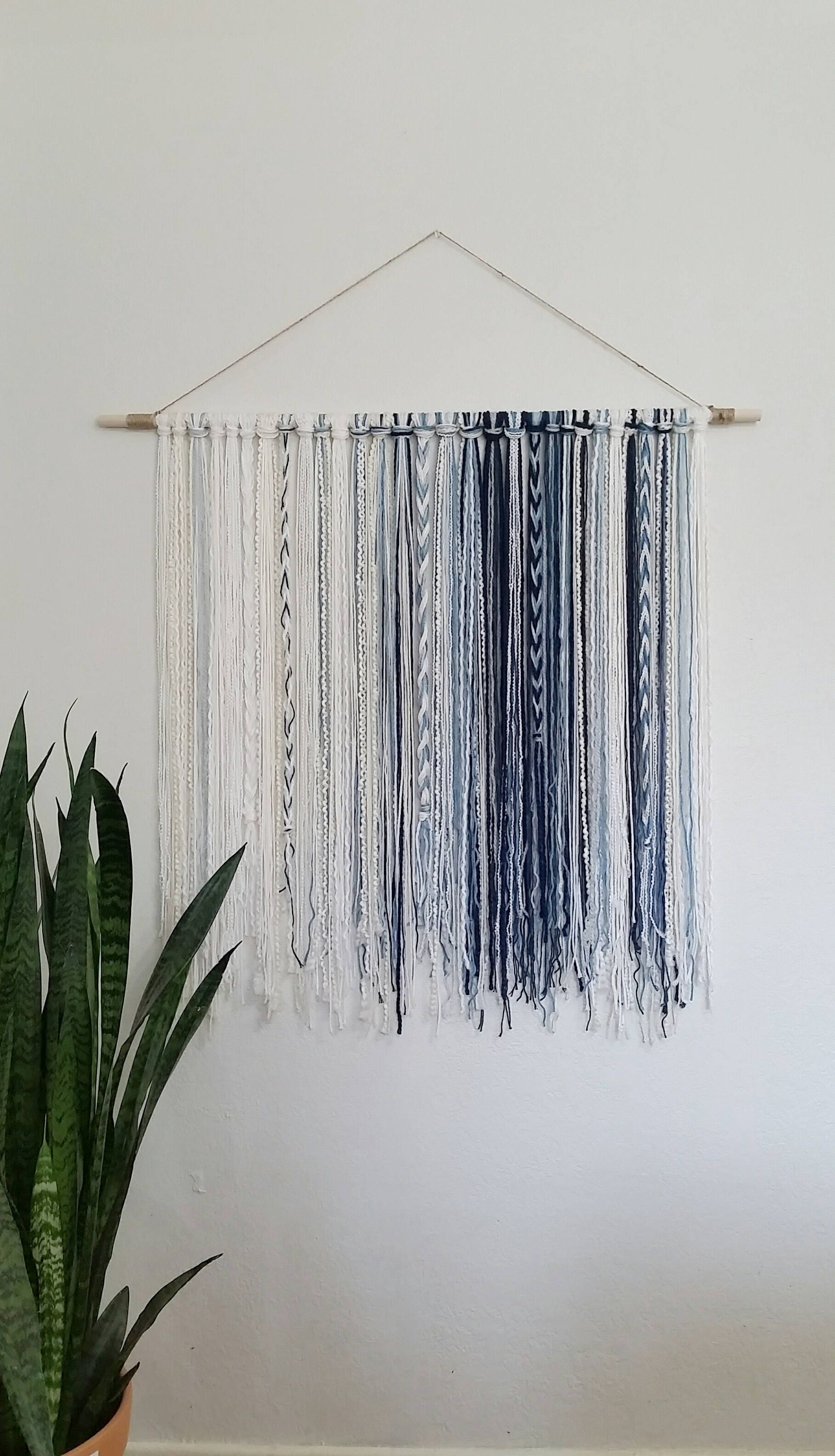 Tapestry, Yarn Tapestry, Yarn Wall Hanging, Blue, Ivory, White, Watercolor Tapestry
