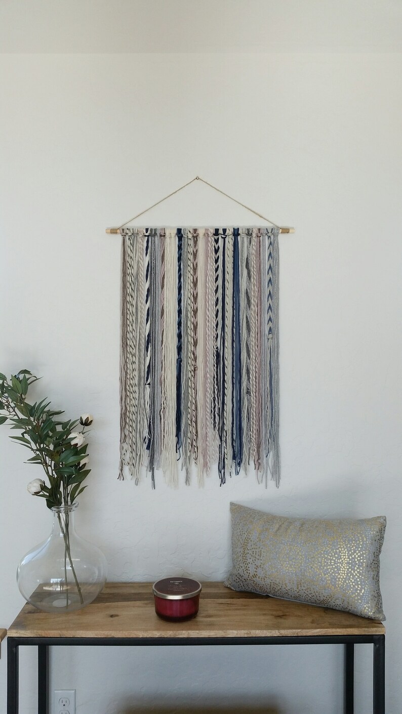 Yarn Tapestry Yarn Wall Hanging Blue Grey Mauve Beige and Etsy