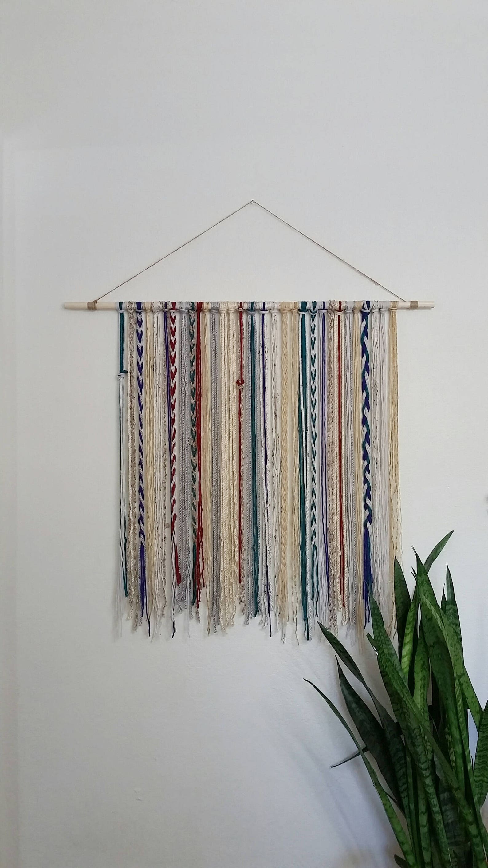 Bohemian Yarn Tapestry Yarn Wall Hanging Teal Beige Etsy