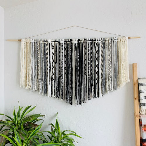 Tapestry Bohemian Yarn Tapestry Yarn Wall Hanging Grey Etsy