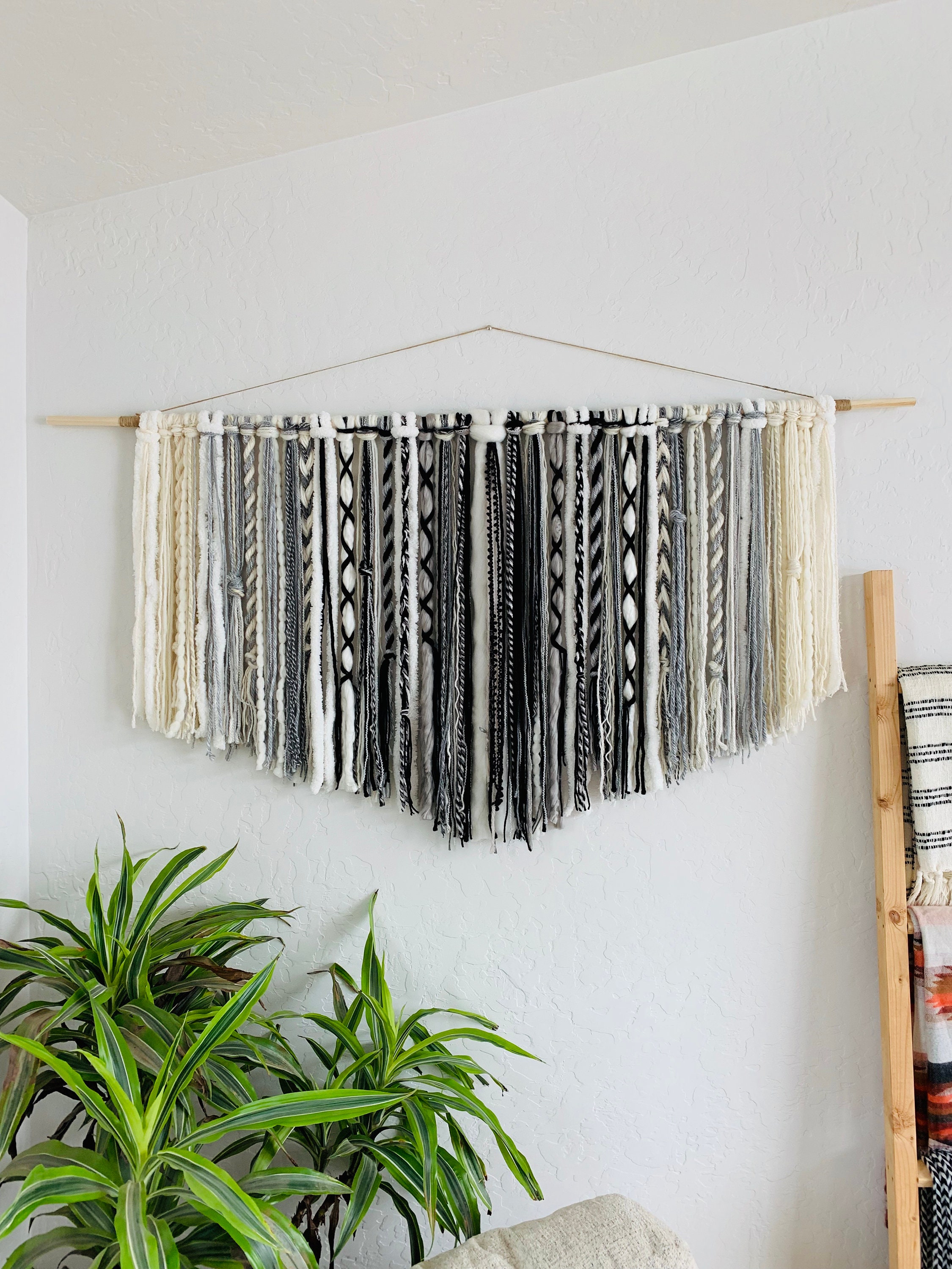 Tapestry Bohemian Yarn Tapestry Yarn Wall Hanging Black Grey Ivory Etsy