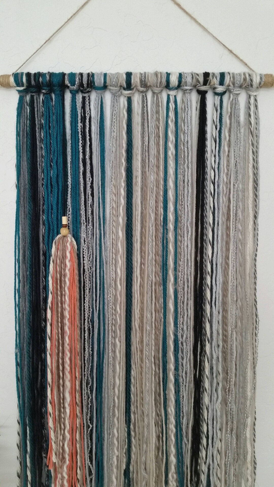 Bohemian Yarn Tapestry Yarn Wall Hanging Teal Orange Grey Etsy