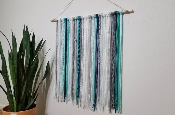 Tapestry Yarn Tapestry Yarn Wall Hanging Mint Green Navy Blue Light Gray Dark Gray And White