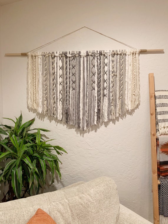 Tapestry Bohemian Yarn Tapestry Yarn Wall Hanging Grey Ivory