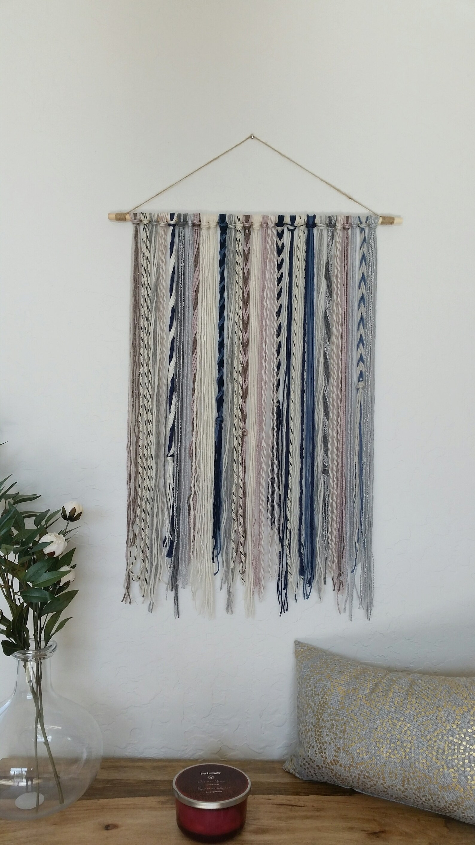 Yarn Tapestry Yarn Wall Hanging Blue Grey Mauve Beige and - Etsy