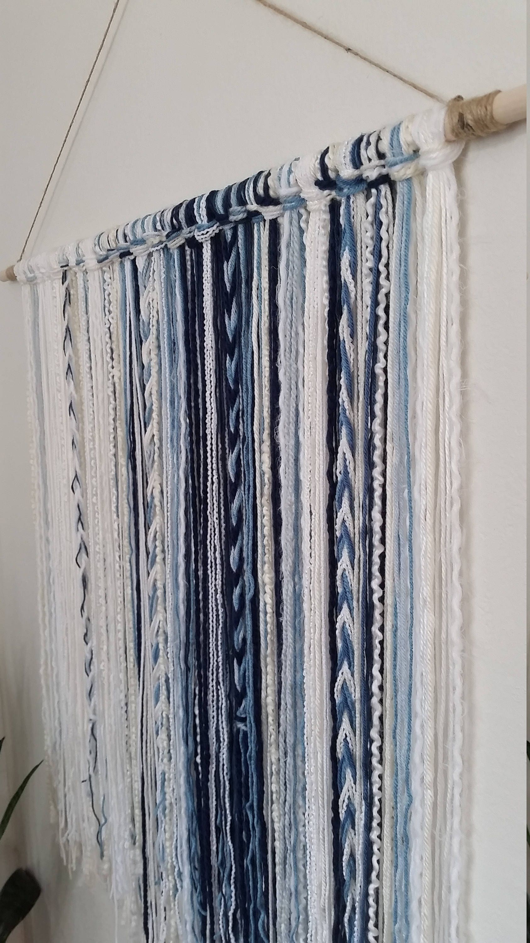 Tapestry Yarn Tapestry Yarn Wall Hanging Blue Ivory Etsy Canada