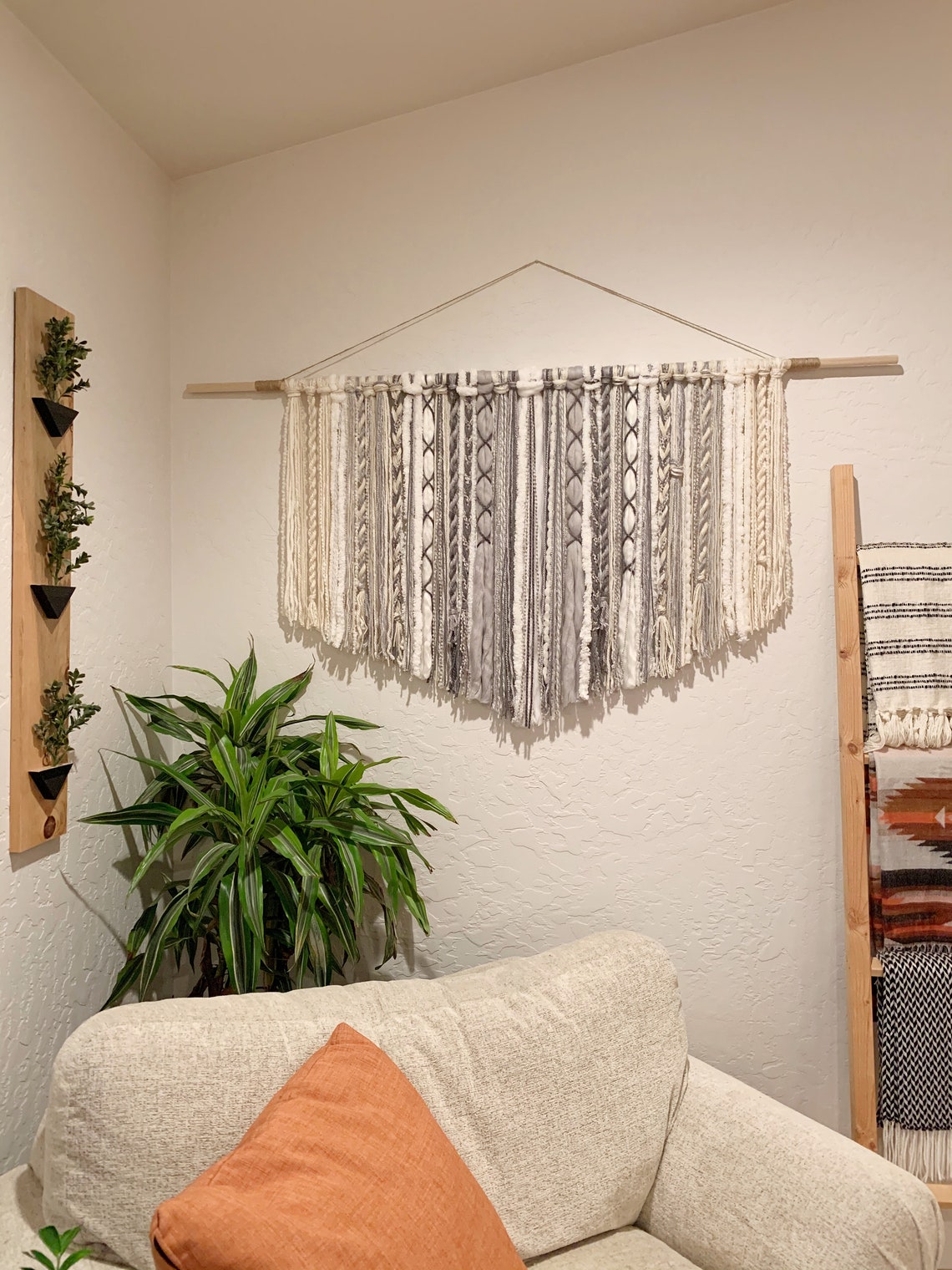 Tapestry Bohemian Yarn Tapestry Yarn Wall Hanging Grey Etsy