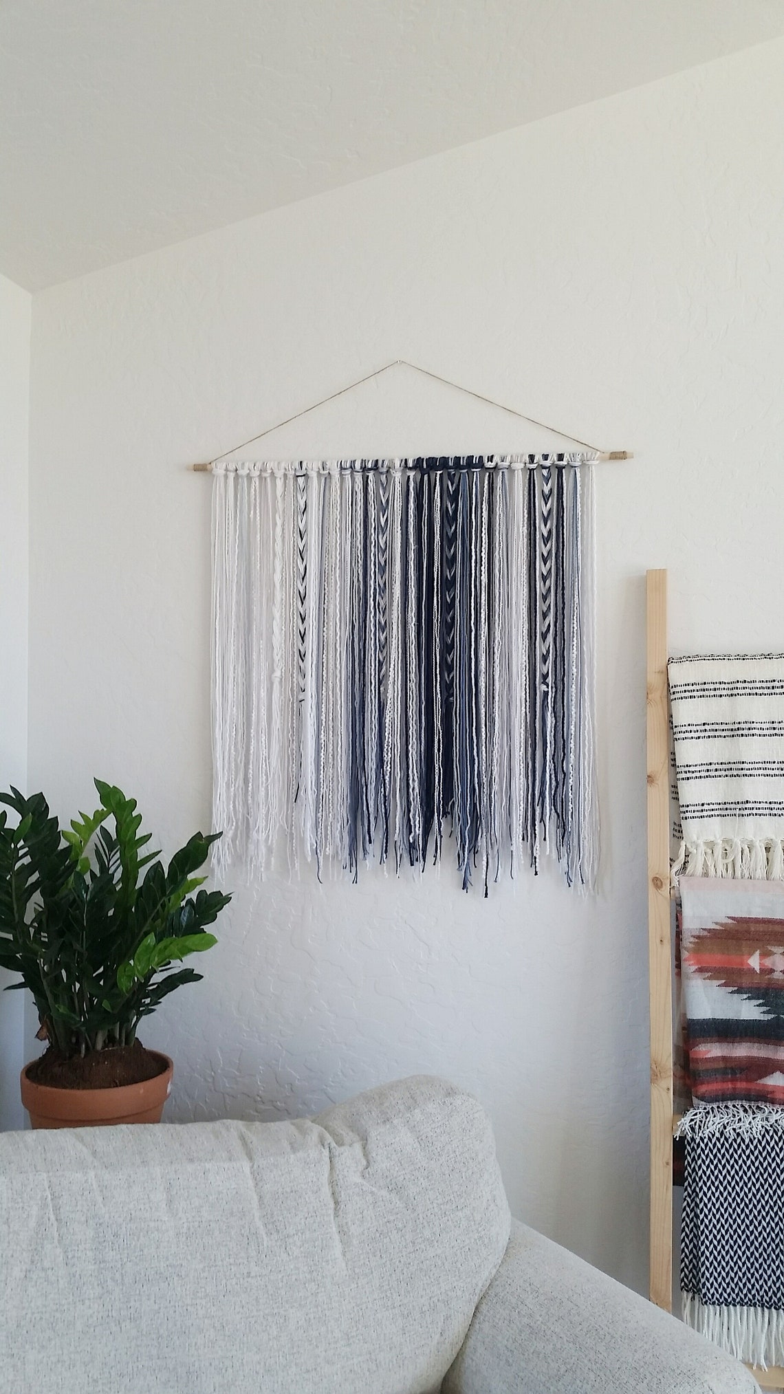 Tapestry Bohemian Yarn Tapestry Yarn Wall Hanging Blue Etsy Canada