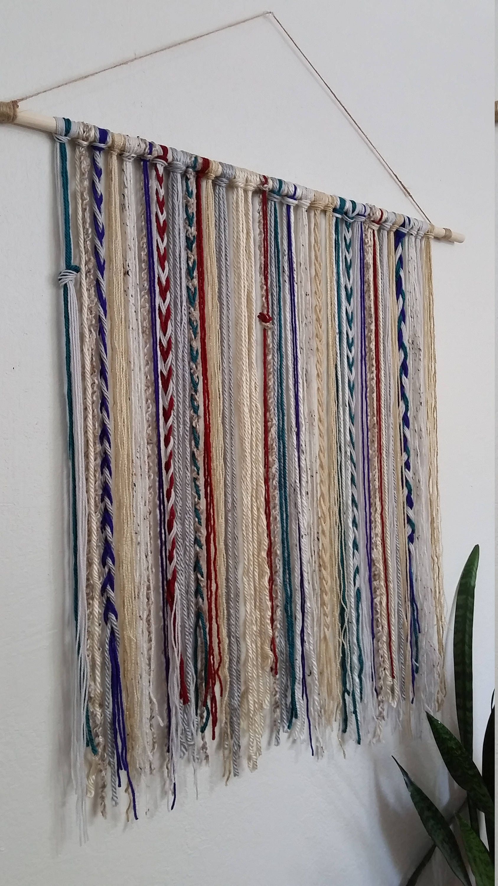 Bohemian Yarn Tapestry Yarn Wall Hanging Teal Beige Etsy