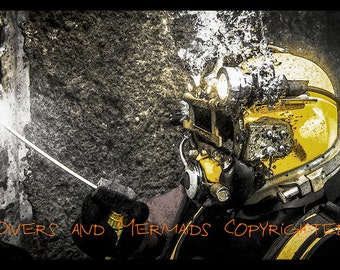 A4 Commercial diver welding underwater Art Print