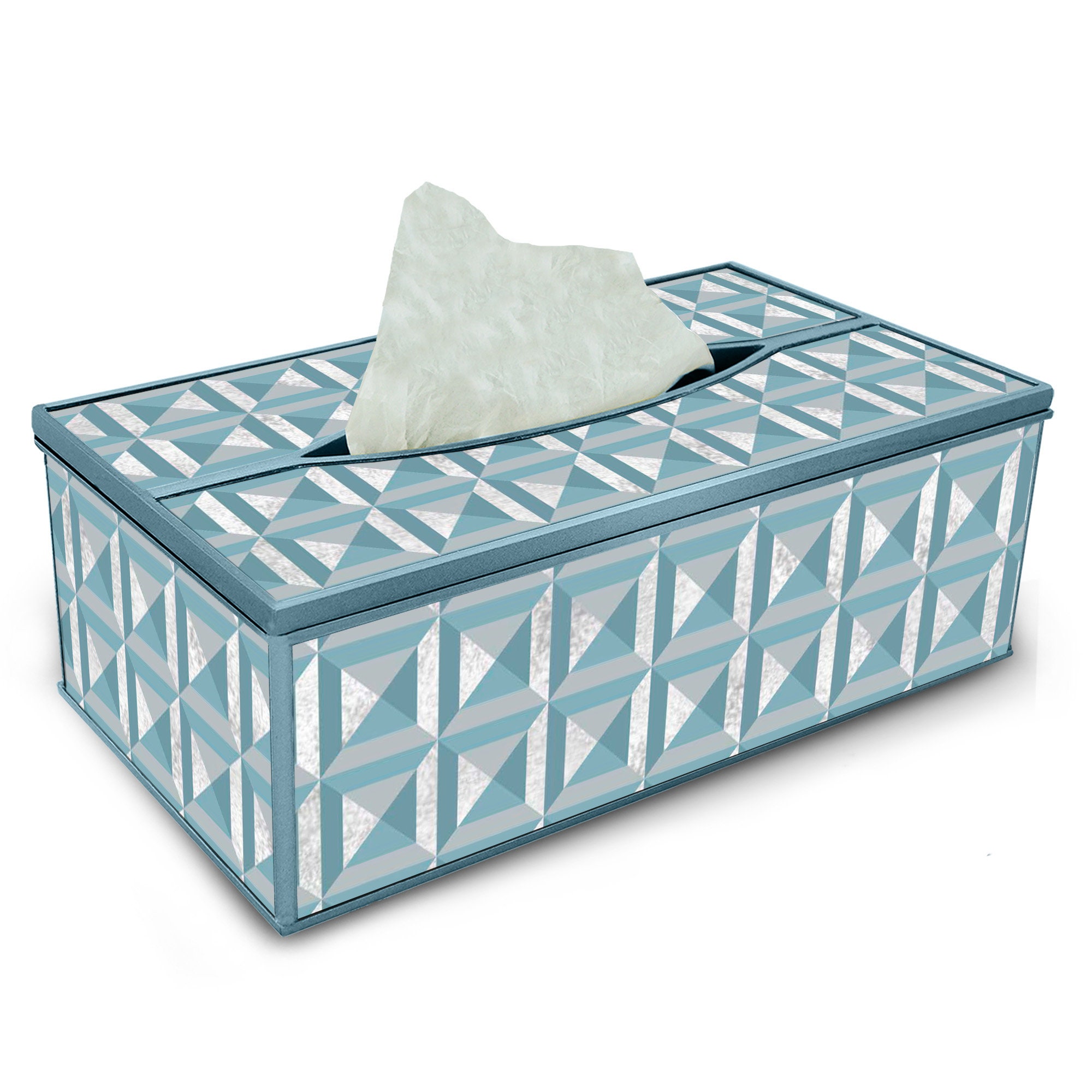 Boite à Mouchoirs - Carrés Aigue Marine Boîte Kleenex Pour Salle de Bains ou Salon Peinte La Main