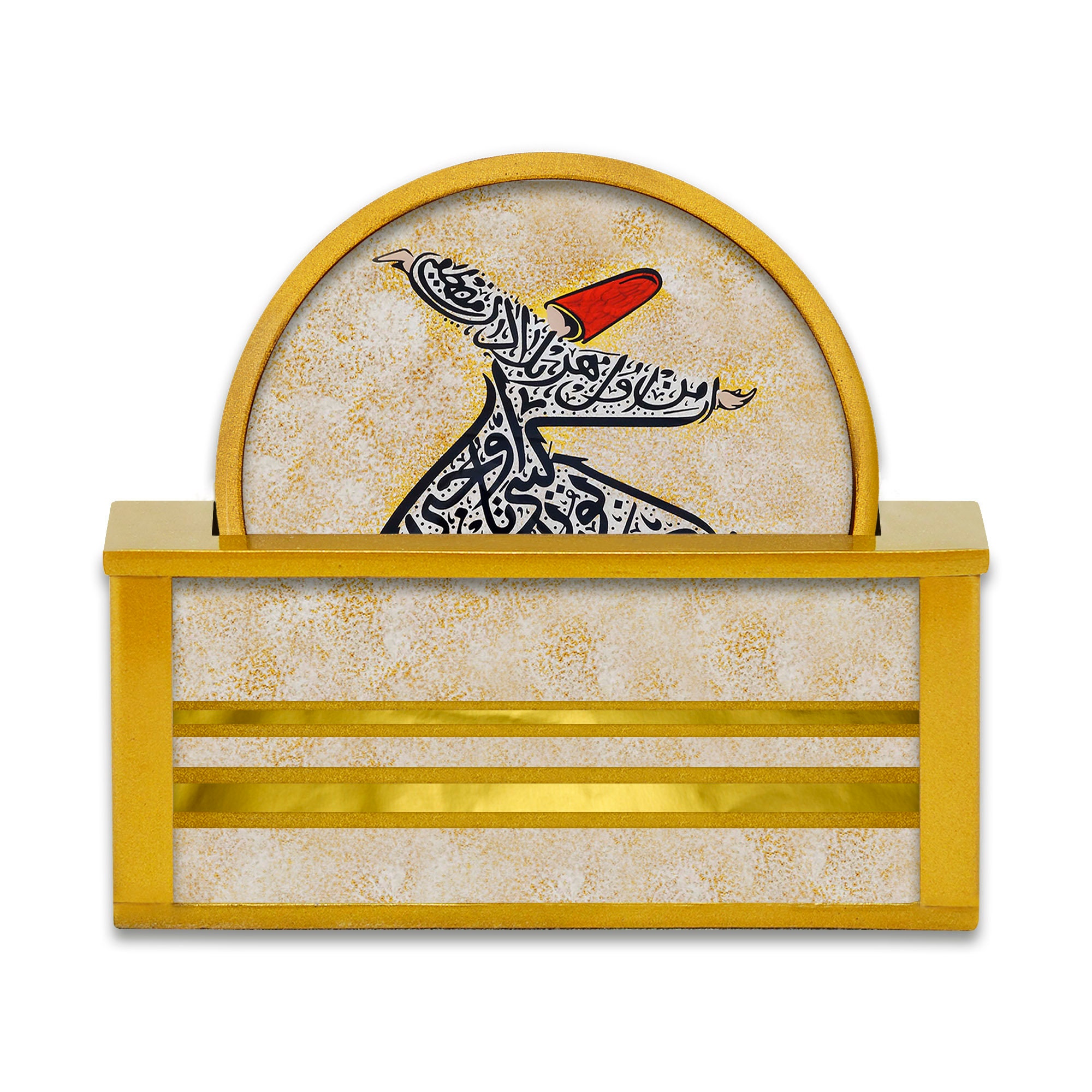 Anti Rayure X4 - Danseur Derviche Turc avec Calligraphie Arabe Jeu de Sous Verre Ronds