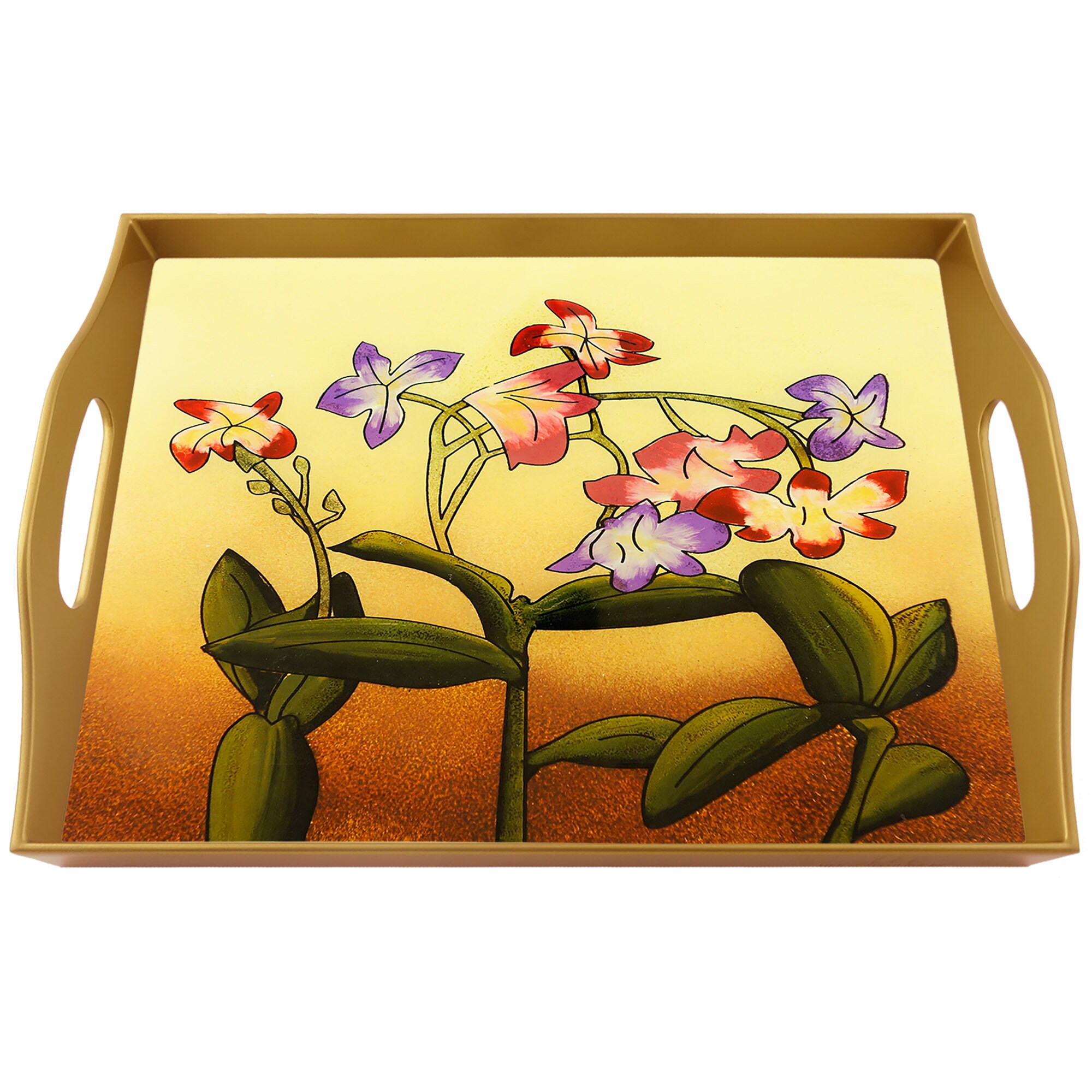 Plateau Déjeuner - Fleurs Vintage Plateau Rectangulaire en Fixé Sous Verre avec Structure d'aluminiu