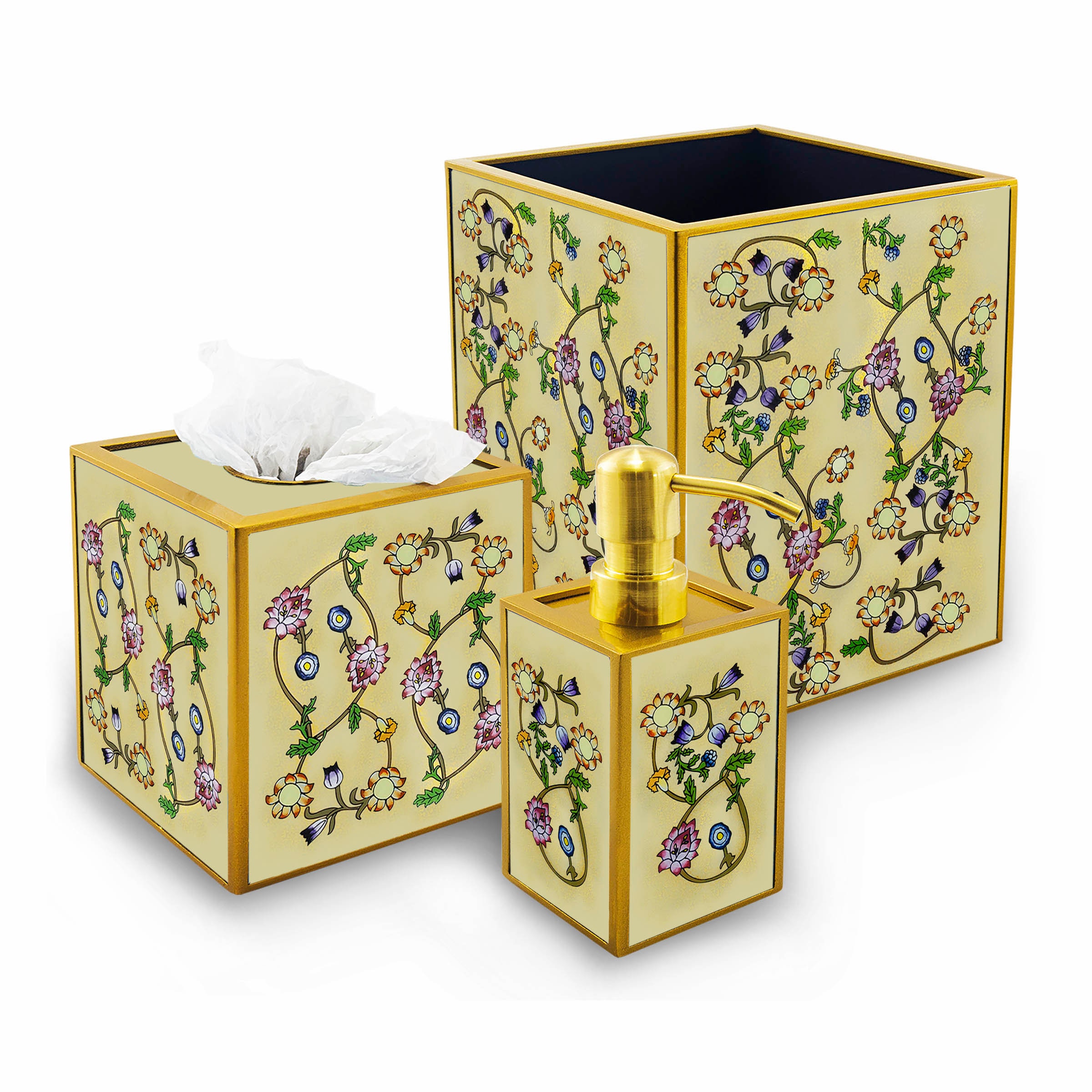 Décoration Salle de Bains - Style Anglais William Morris Distributeur Savon, Boîte à Mouchoirs, Peti