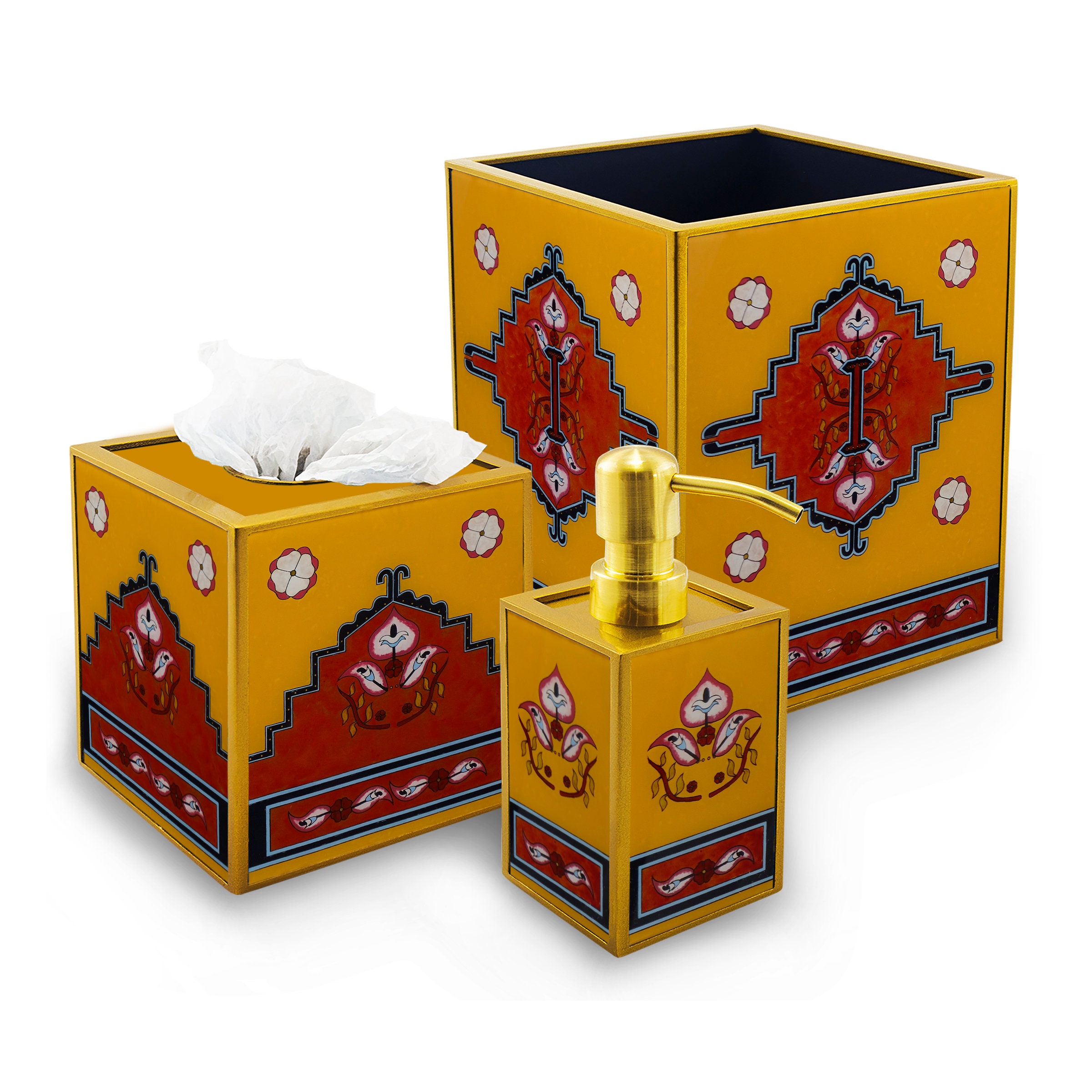 Décoration Salle de Bains - Dessin Éthnique Inca Traditionnel Distributeur Savon, Boîte à Mouchoirs,