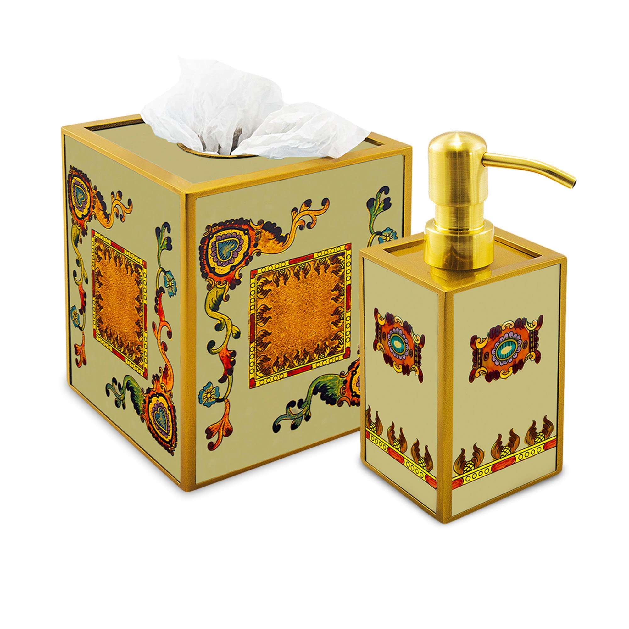 Accessoires Salle de Bains - Fleurs et Feuilles Dorure Style Traditionnel Italien Ensemble Cache à M