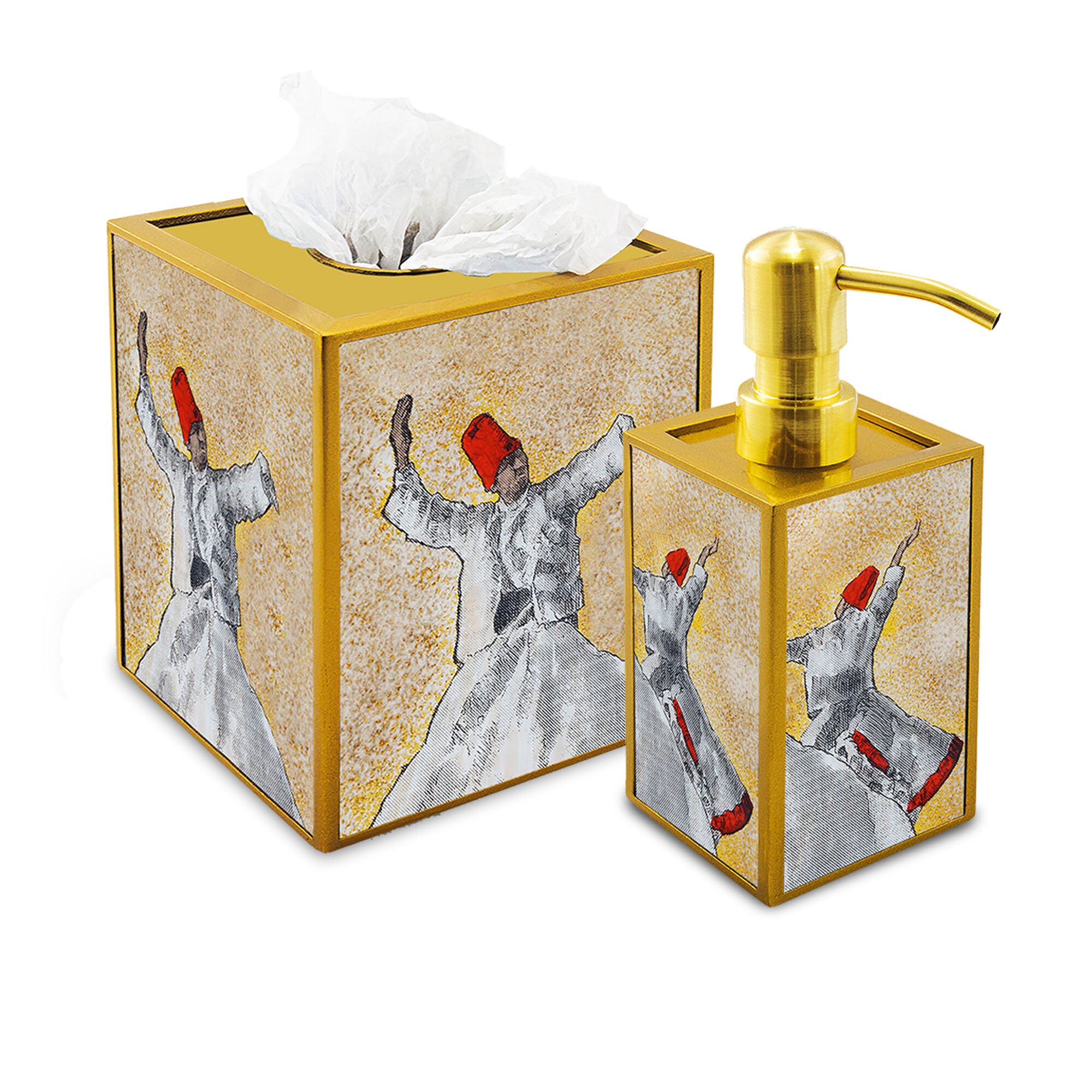 Décoration Salle de Bains - Danseurs Derviche Turcs Ensemble Pour Bains Cache à Mouchoirs et Distrib