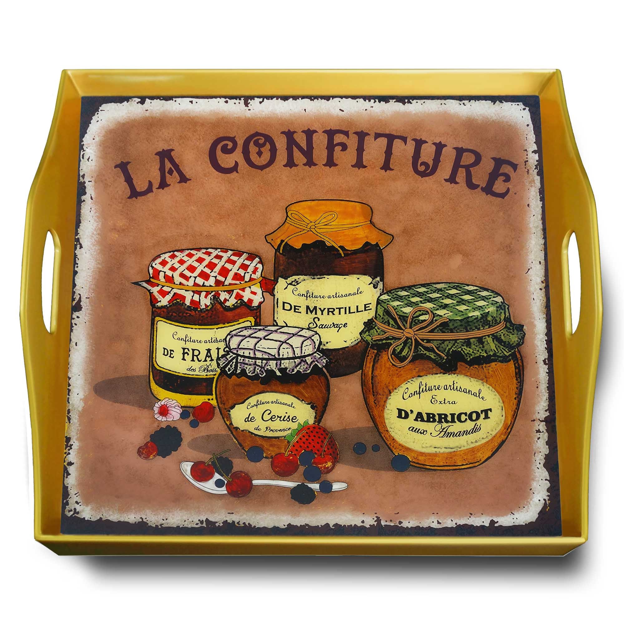 Plateau Verre - Pots de Confiture avec Fruits Pub Ancienne Plateau Carré en Fixé Sous Verre Structur