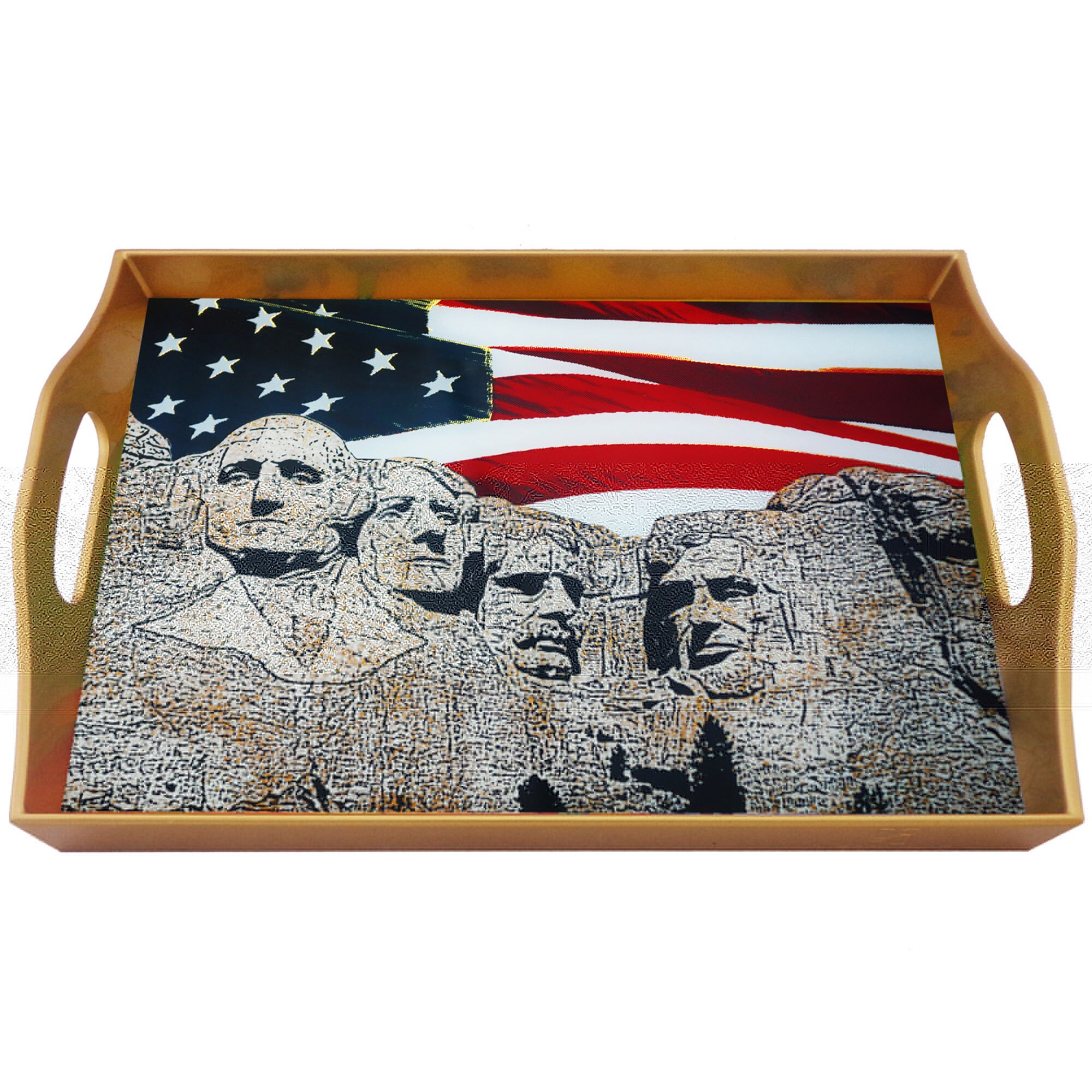 Plateau Carré - Mont Rushmore Monument Etats Unis Plateau Rectangulaire en Fixé Sous Verre avec Stru
