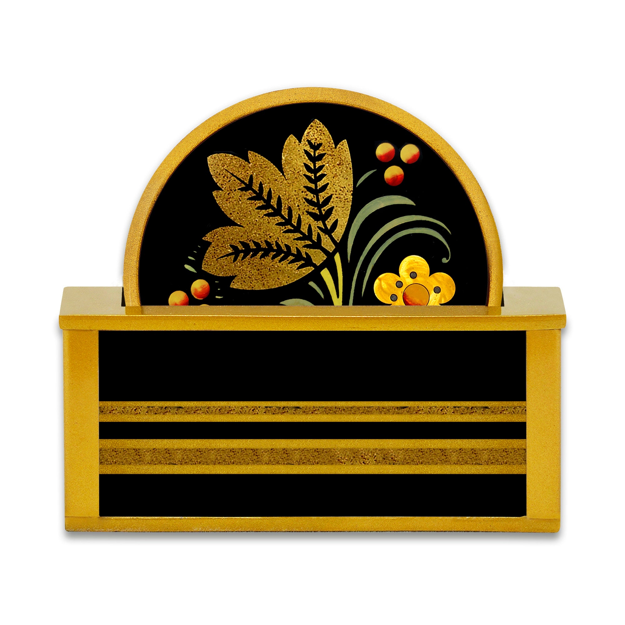 Antidérapant X 4 - Design Traditionnel Russe avec Feuilles de Dorure Jeu Sous Verre