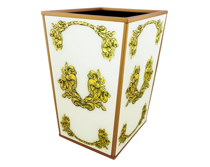 Kitchen trash bin,Container trash,Glass Waste Bin,Gold and white,Baroque french style,Garbage Bins,Decorative bin,Office Waste Basket