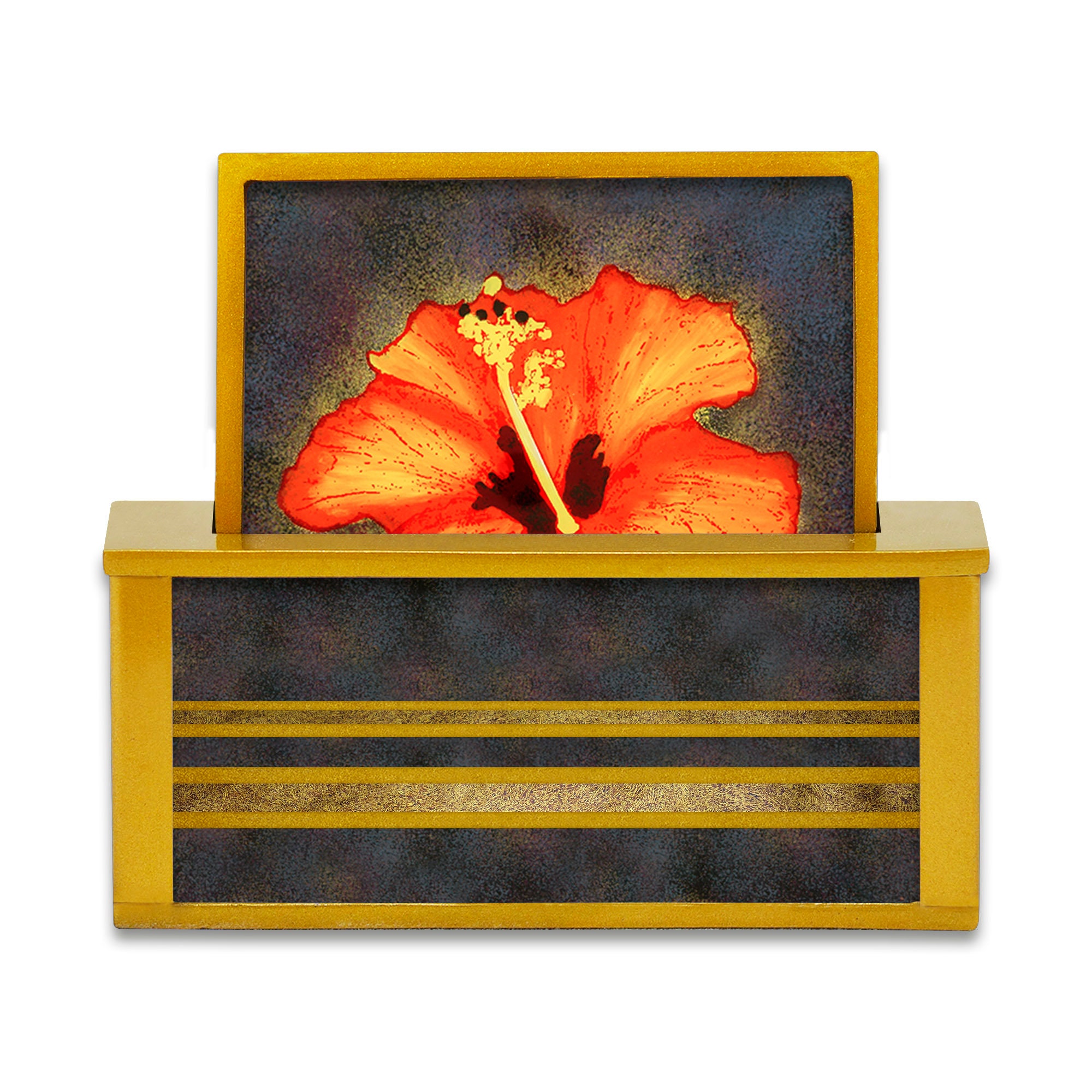 Antidérapant X 4 - Grande Fleur avec Pistil Orange Jeu de Sous Verres Carrés