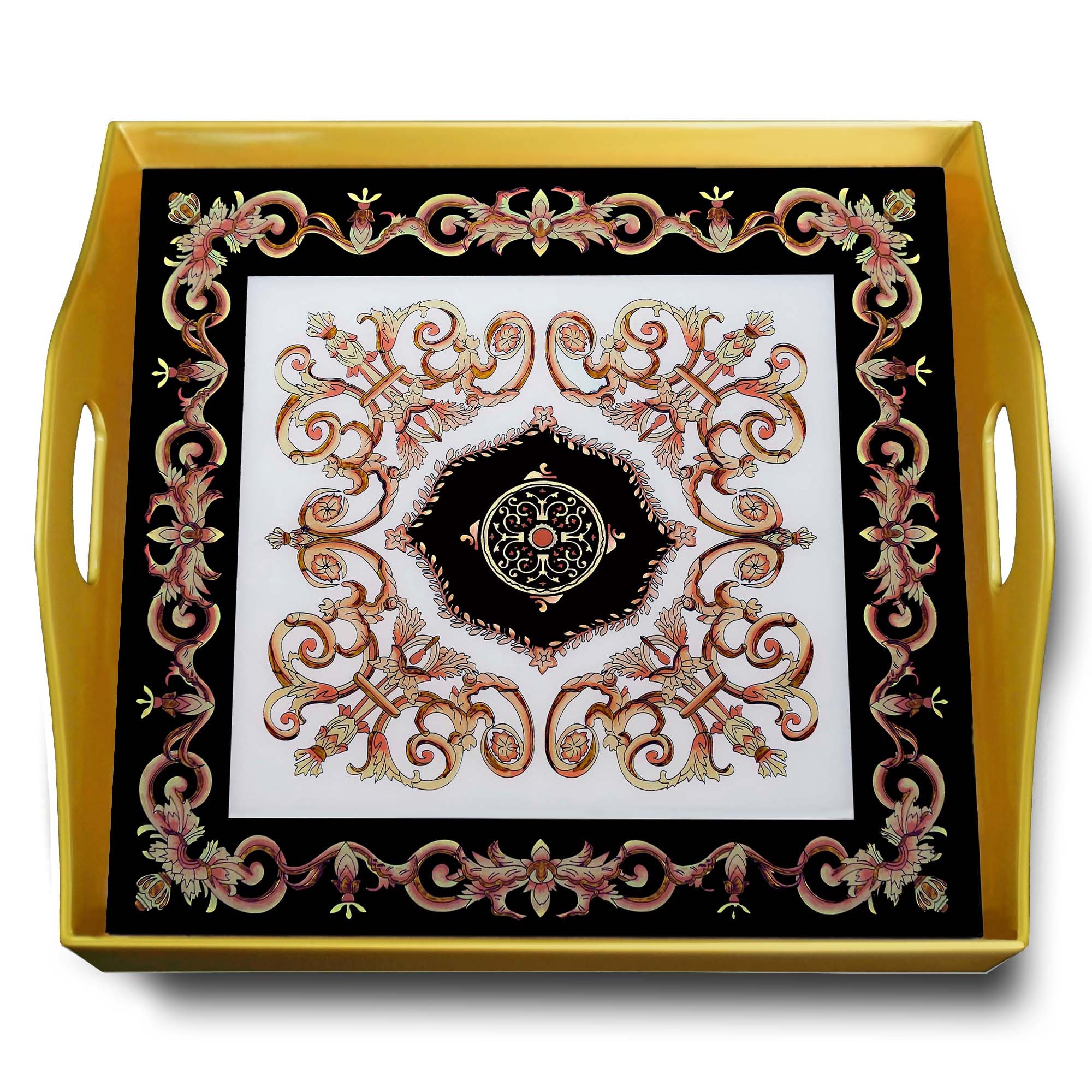 Plateau Personnalisé - Design Style Empire Plateau Carré en Fixé Sous Verre avec Structure d'alumini