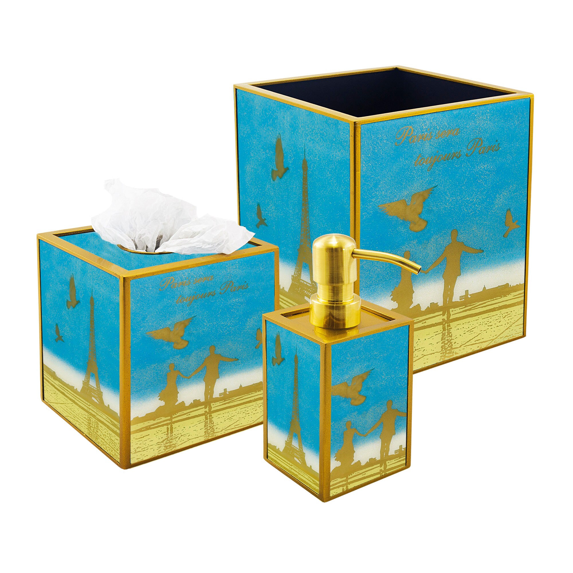Set Pour Salle de Bains - Amants Place Du Trocadéro Tour Eiffel Paris Distributeur Savon, Boîte à Mo