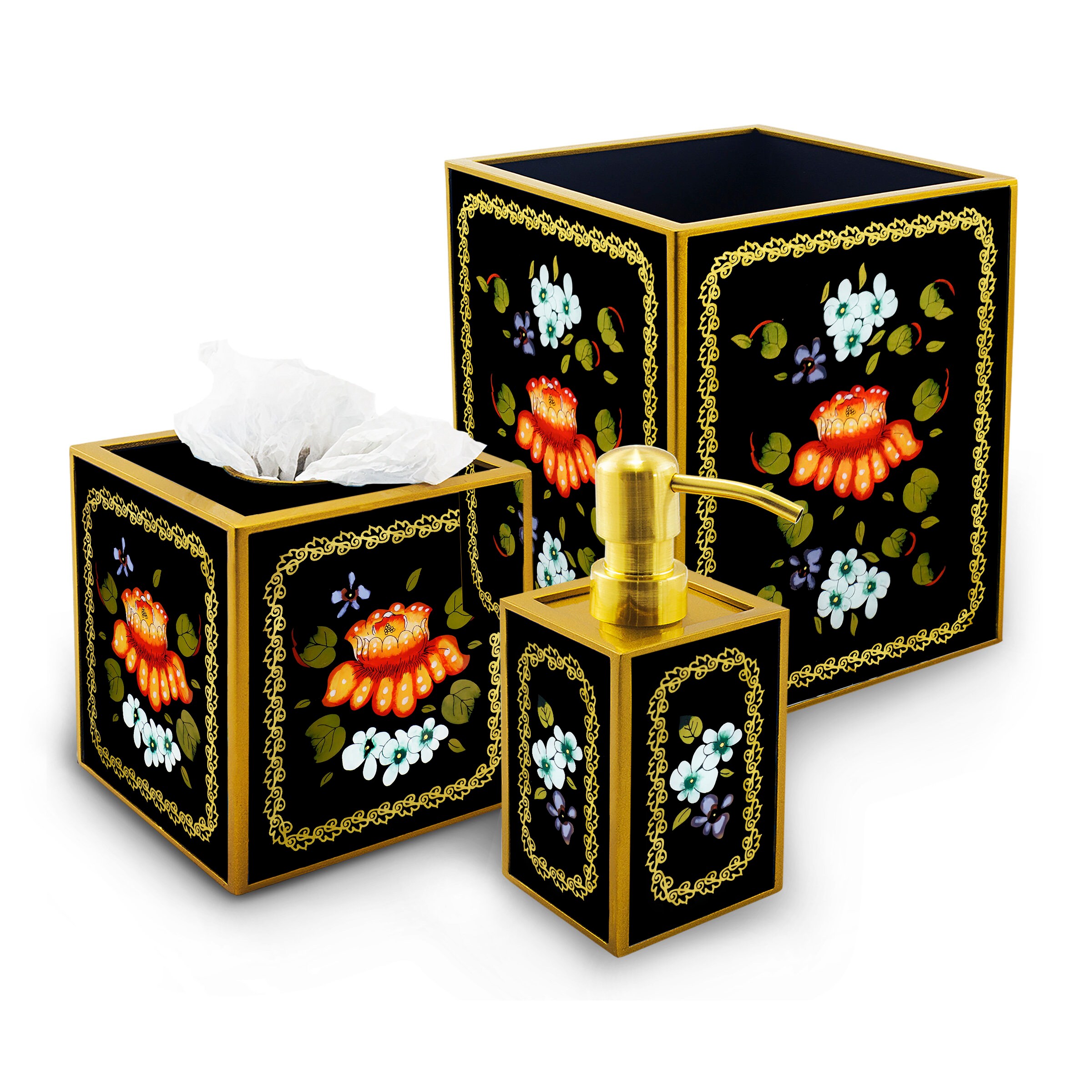 Set Pour Salle de Bains - Dessin Géometrique Étoiles Style Oriental Distributeur Savon, Boîte à Mouc