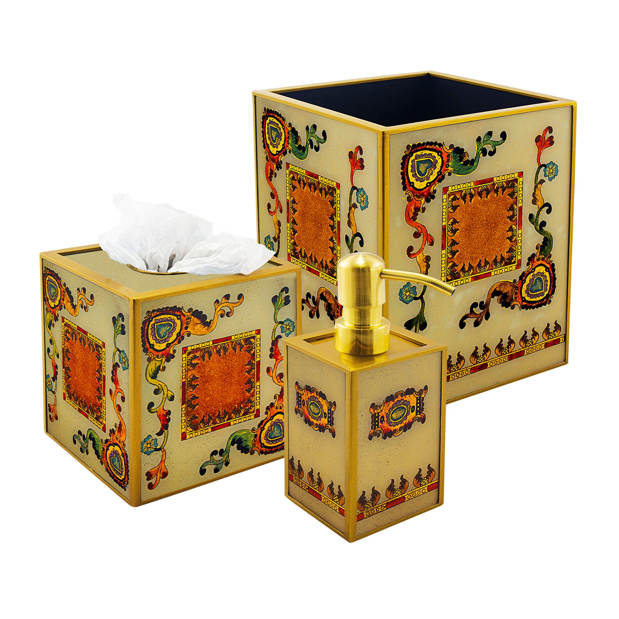 Accessoires Pour Salle de Bains - Fleurs et Feuilles Dorure Style Traditionnel Italien Distributeur 