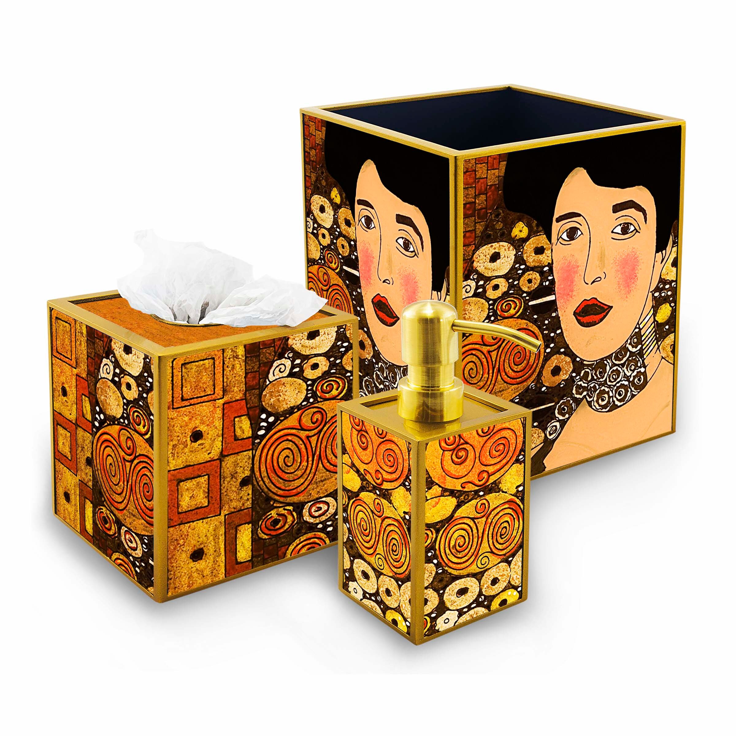 Décoration Salle de Bains - Portrait d'adèle Bloch Bauer Gustav Klimt Distributeur Savon, Boîte à Mo