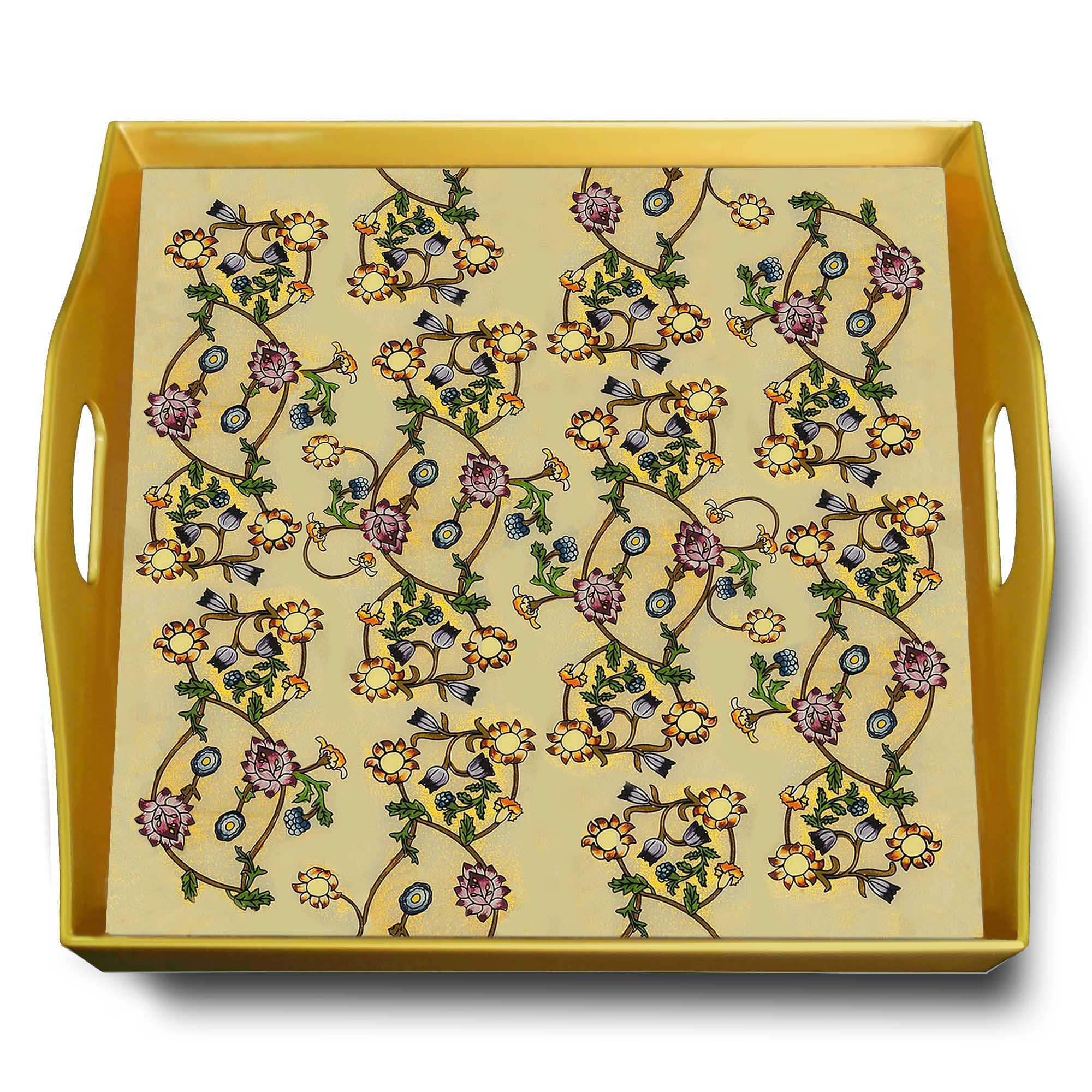 Plateau Cuisine - Style Britsh William Morris Plateau Carré en Fixé Sous Verre avec Structure d'alum