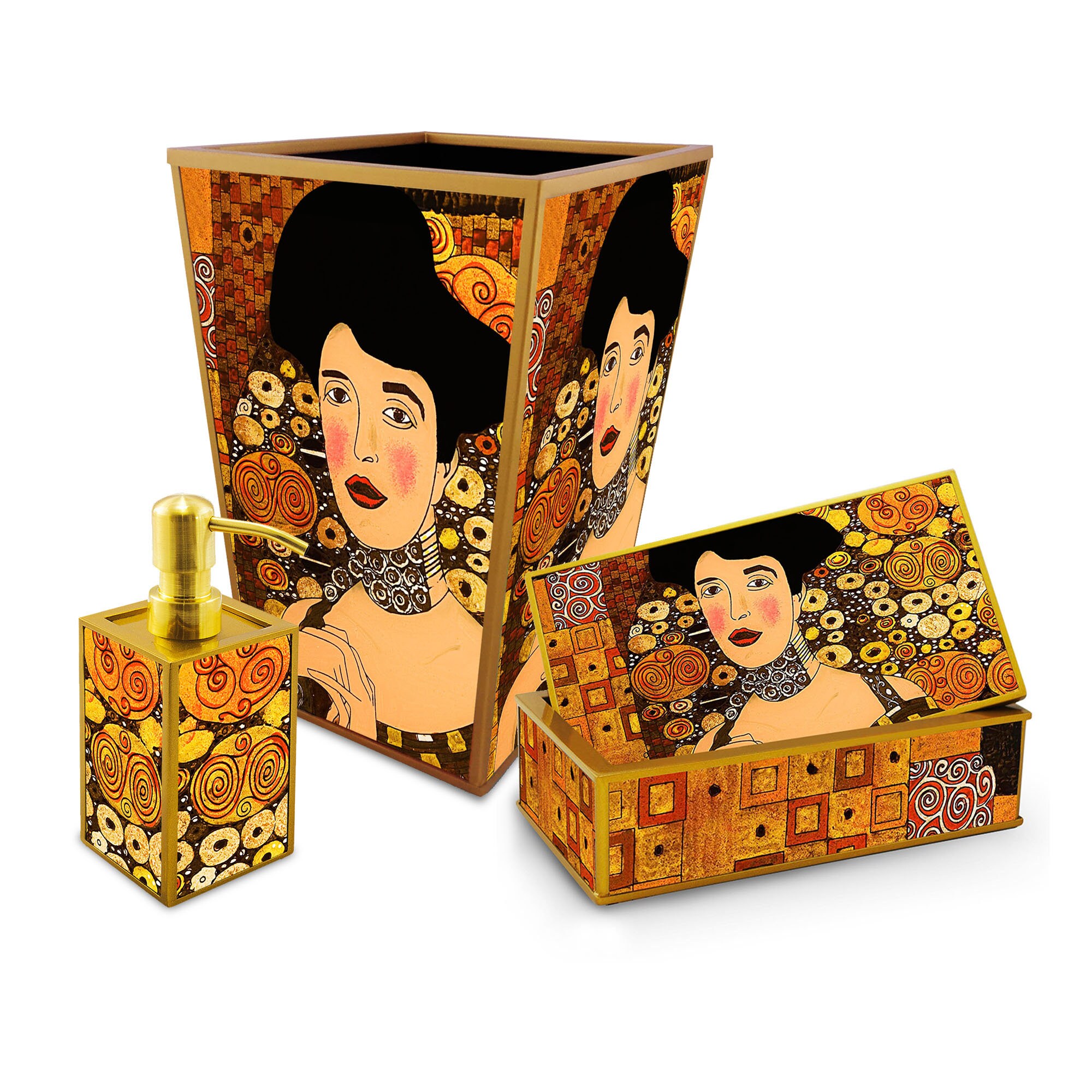 Décoration Salle de Bains - Portrait d'adèle Bloch Bauer Gustav Klimt Ensemble Bains Poubelle, Coffr