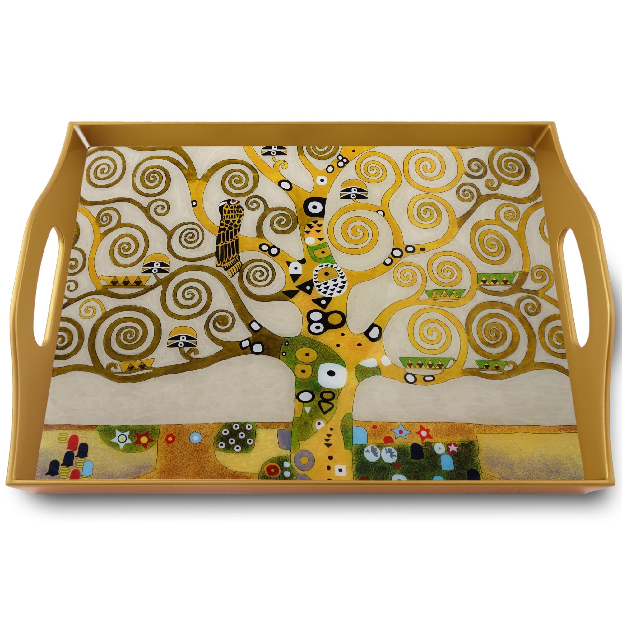 Plateau Personnalisé - L'arbre de Vie Gustav Klimt Plateau Rectangulaire en Fixé Sous Verre avec Str