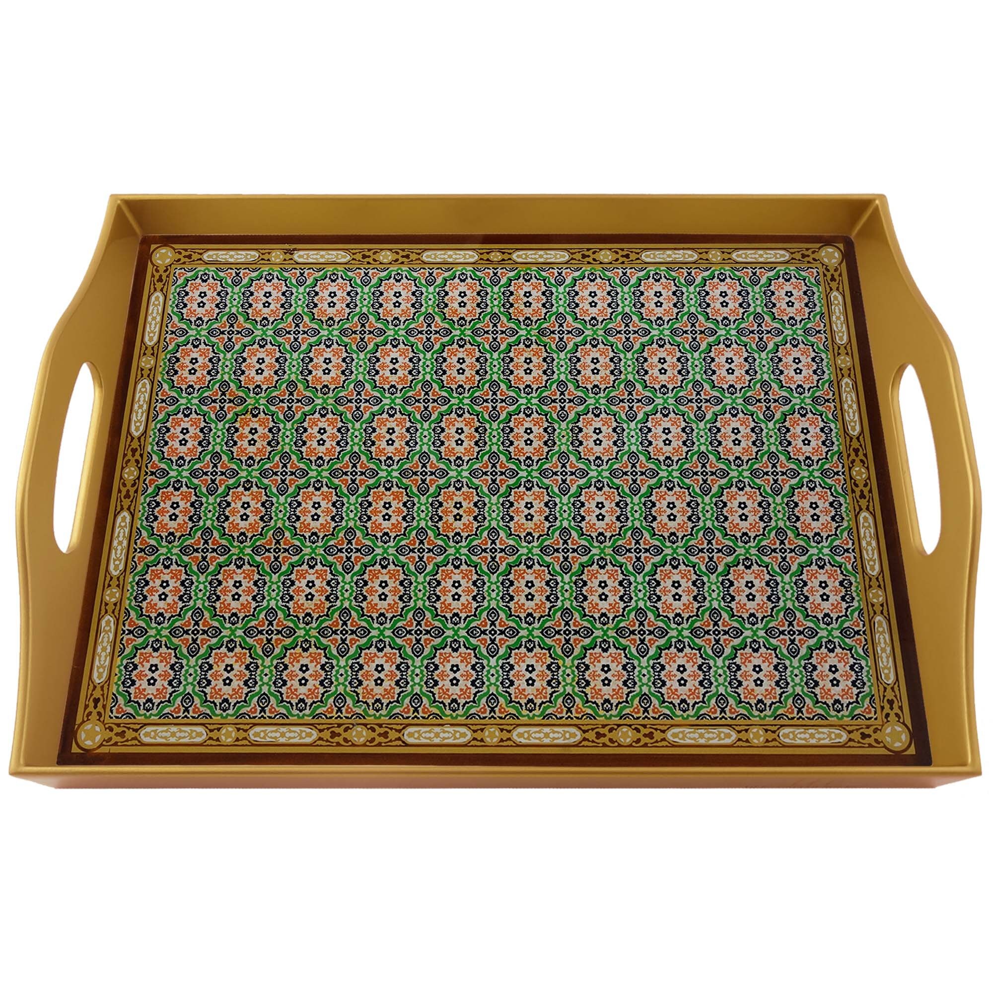 Plateau Apero - Croix Bleue Orientale Plateau Rectangulaire en Fixé Sous Verre avec Structure d'alum