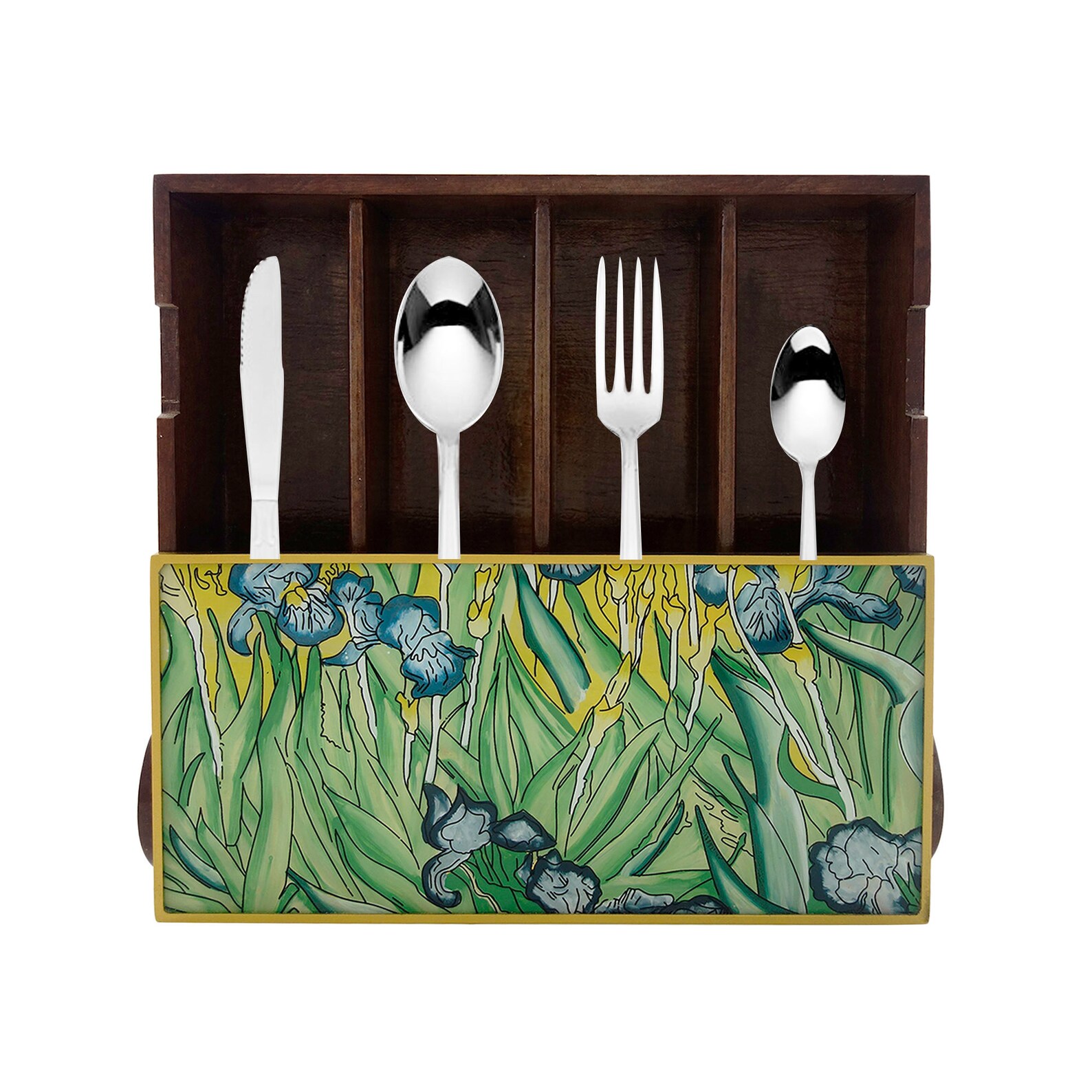 Cutlery box with lid Vintage flowers Decorative Hand Etsy