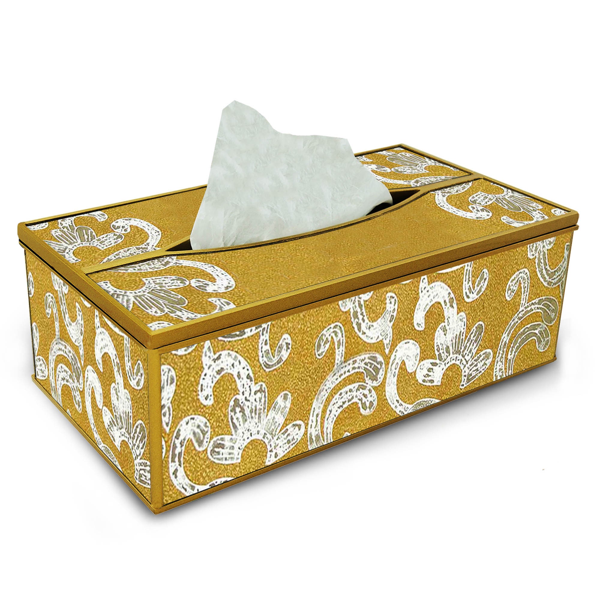 Boite Dorure - Fleurs Dorées Style Baroque Boîte à Kleenex Pour Salle de Bains ou Salon Peinte La Ma