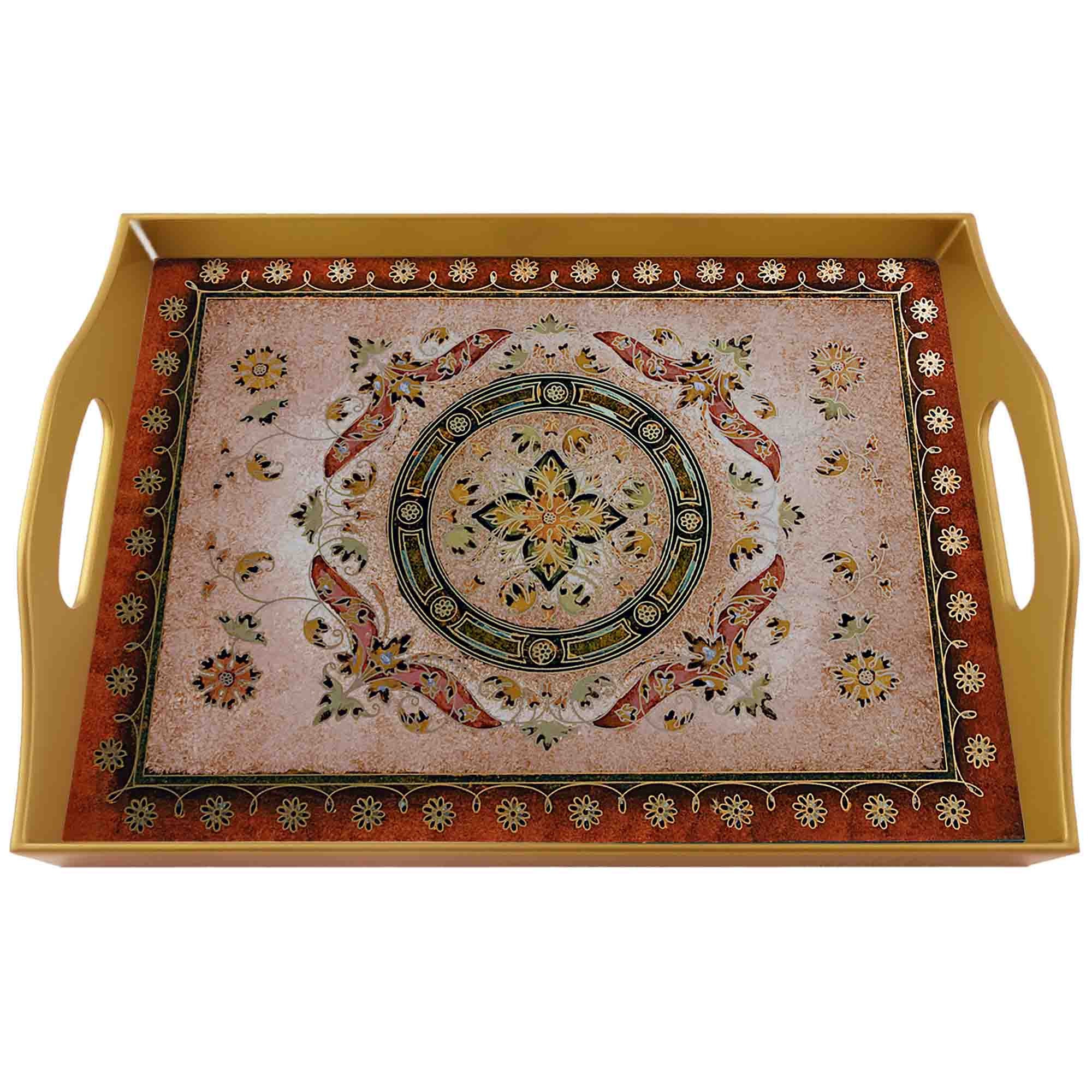 Plateau Table - Inspiration de Marqueterie Syrienne Plateau Rectangulaire en Fixé Sous Verre avec St