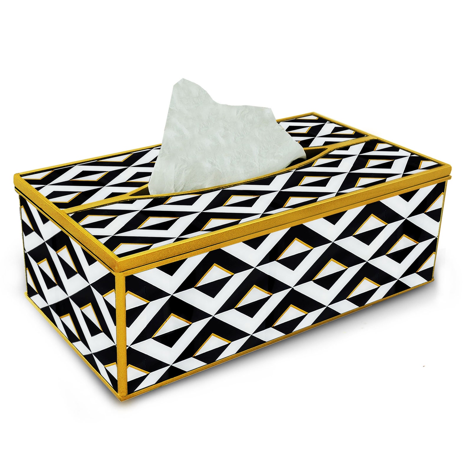 Custom Tissue Box Black and White Triangles With Gold Lines Etsy