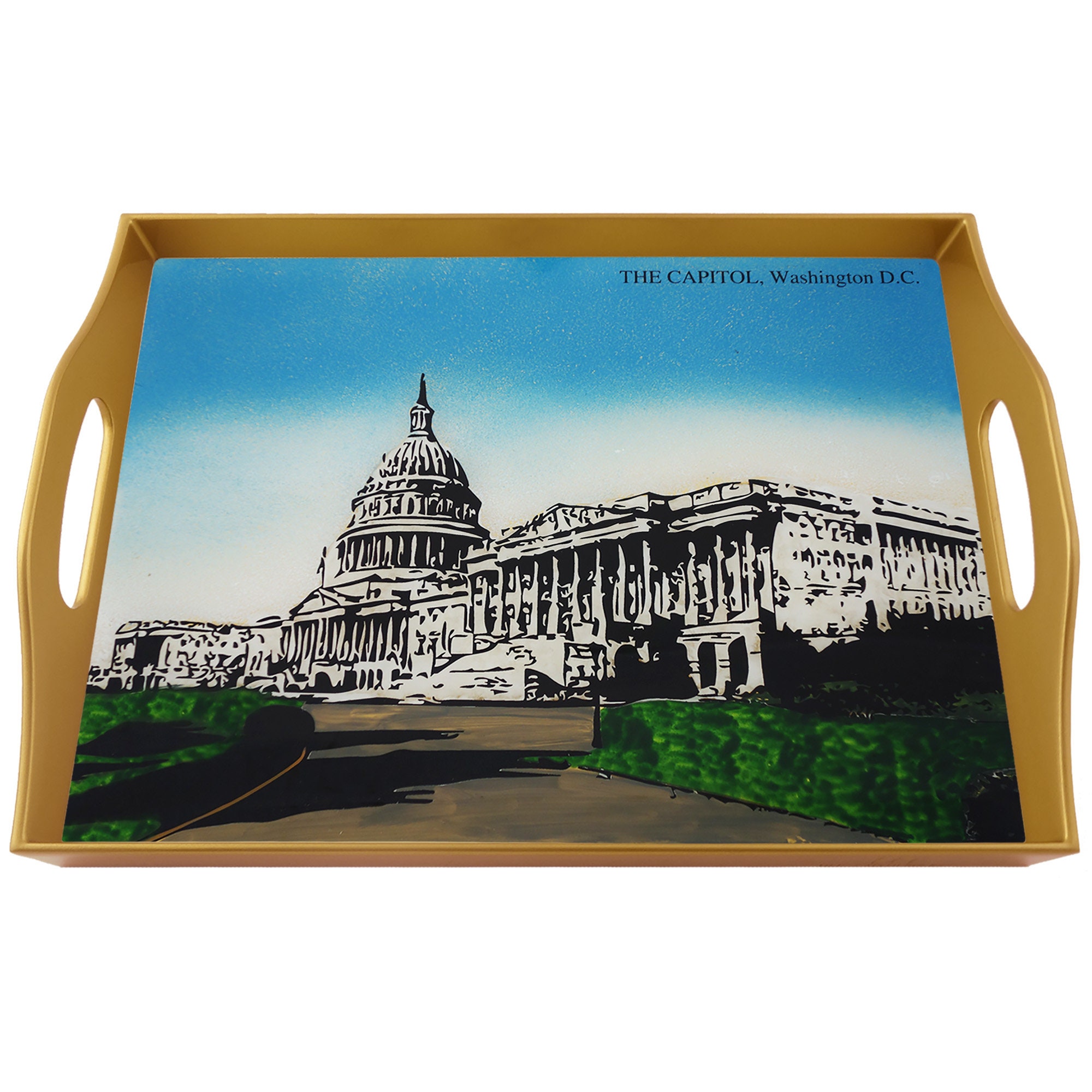 Plateau Tv - Capitole de Washington Dc Plateau Rectangulaire en Fixé Sous Verre avec Structure d'alu