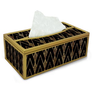 Tissue Box – Black Art Deco – Hand-Painted Rectangular Tissue Box – Luxury Decorative Tissue Holder – Personalized Glass Tissue Box