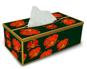 Rectangle tissue box - Large flowers Red Poppies - Decorative Hand Painted Tissue Holder for Bathroom and Living Room