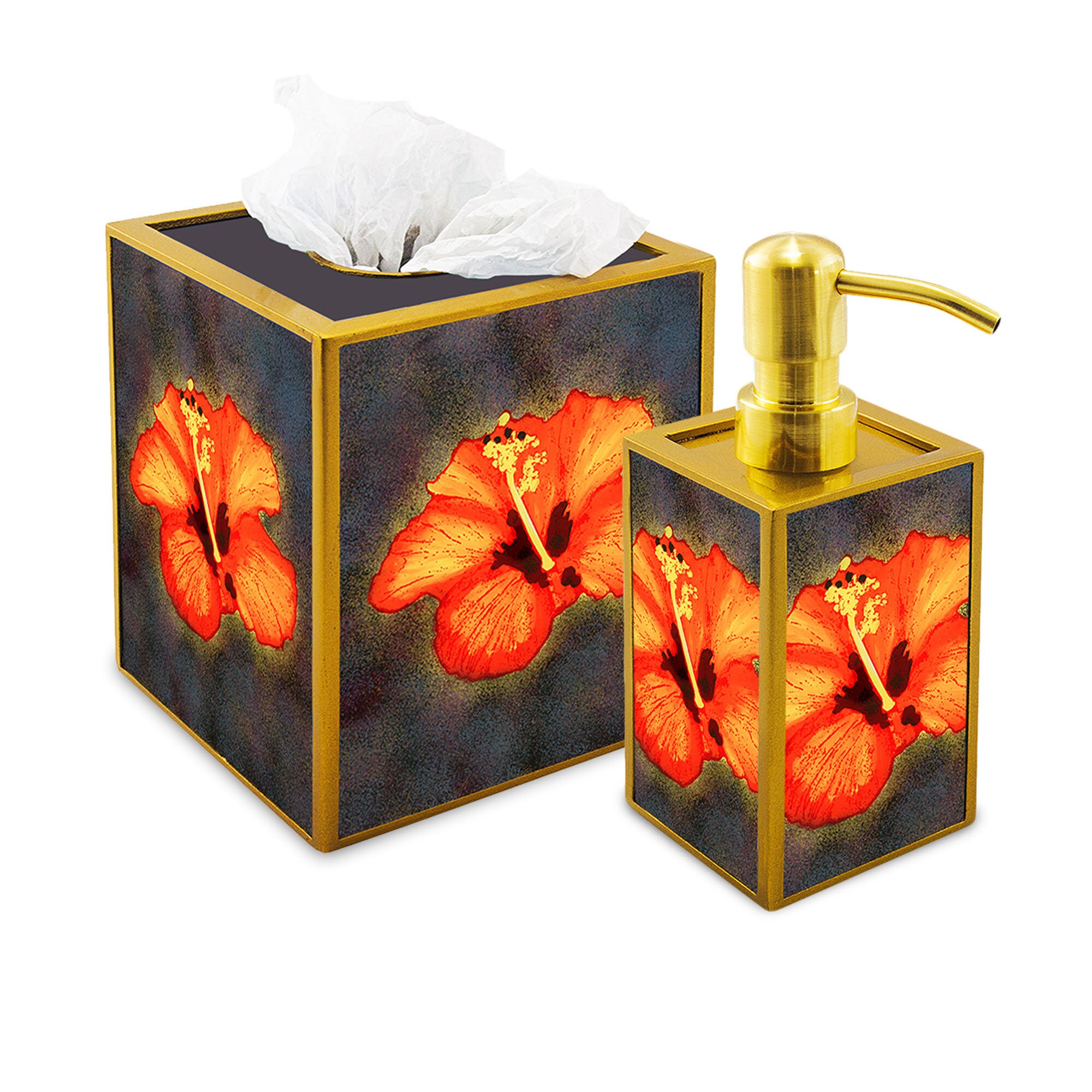 Accessoires Pour Salle de Bains - Grande Fleur avec Pistil Orange Ensemble Bains Cache à Mouchoirs e