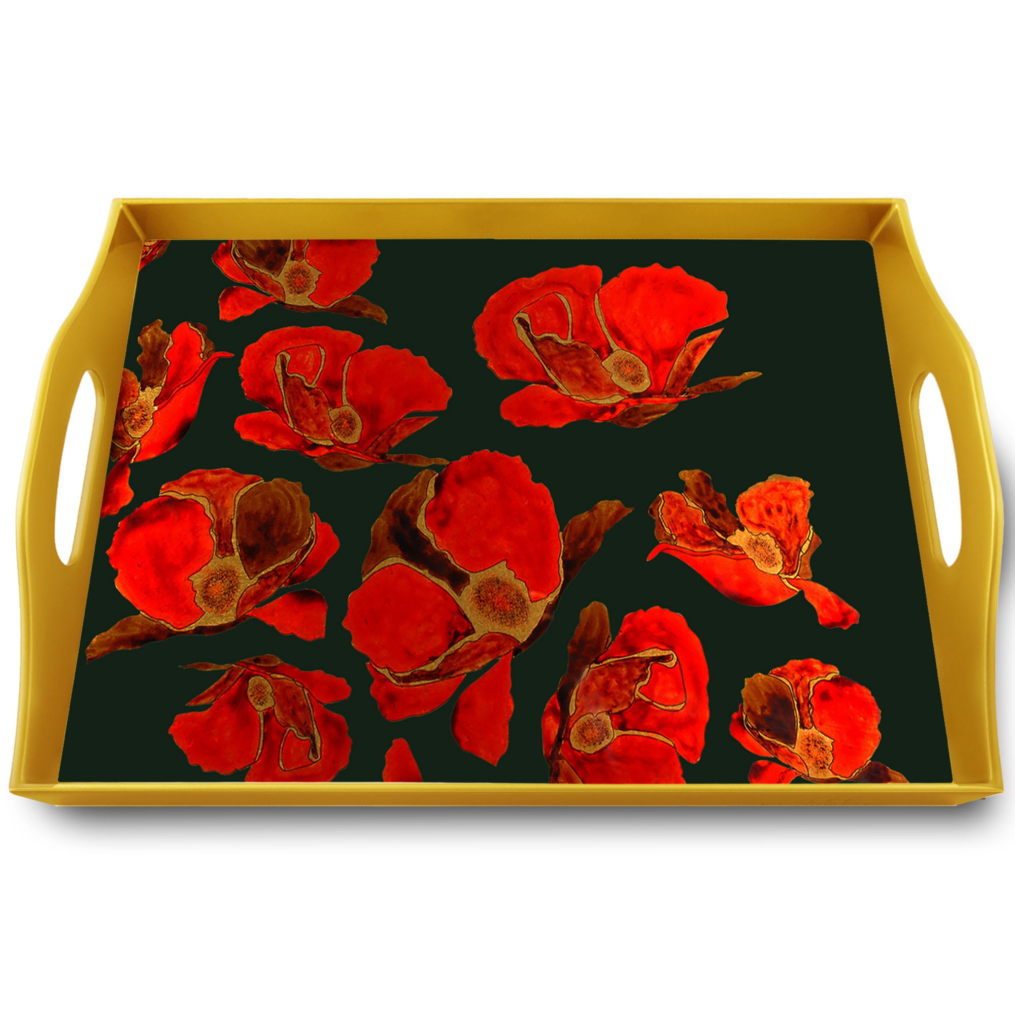 Plateau de Service - Grandes Fleurs Coquelicots Plateau Rectangulaire en Fixé Sous Verre avec Struct