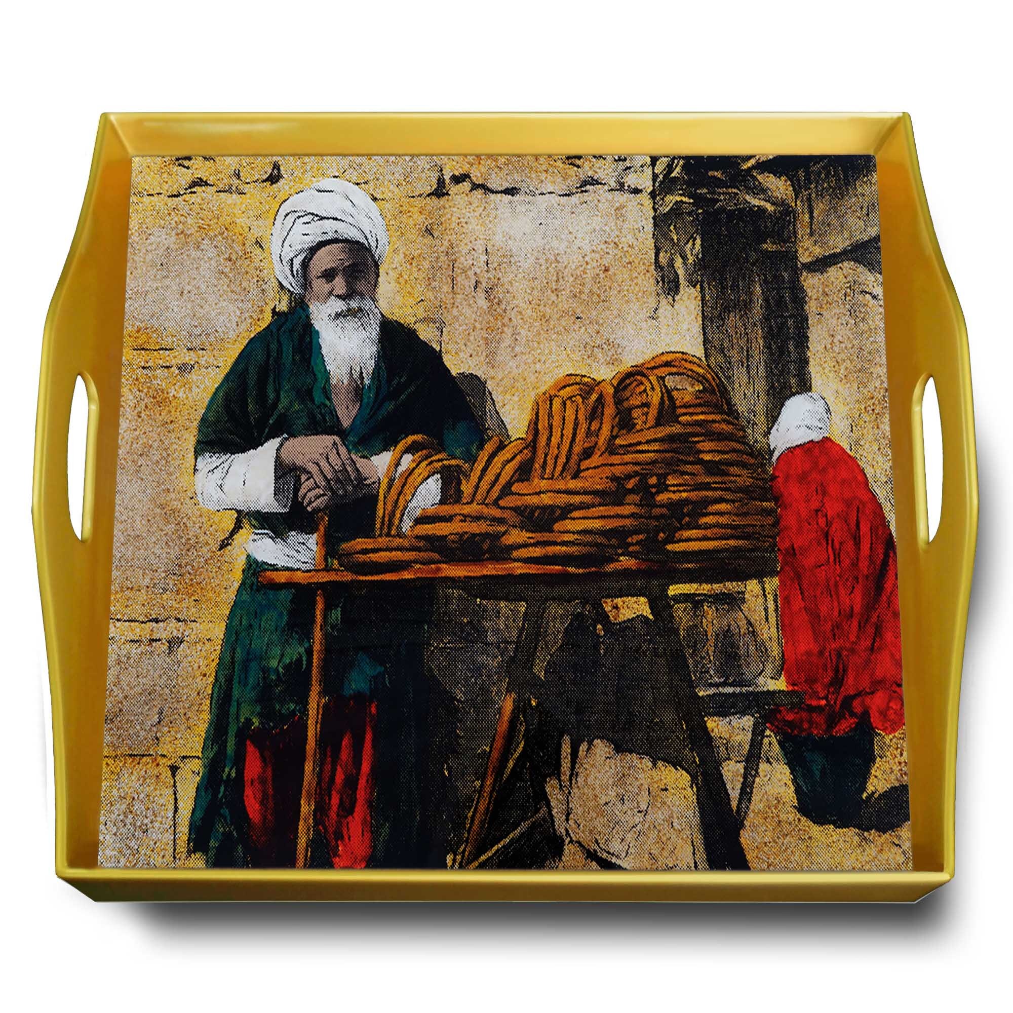 Plateau Apero - Boulanger Turc Vendant Du Pain Au Marché Plateau Carré en Fixé Sous Verre avec Struc