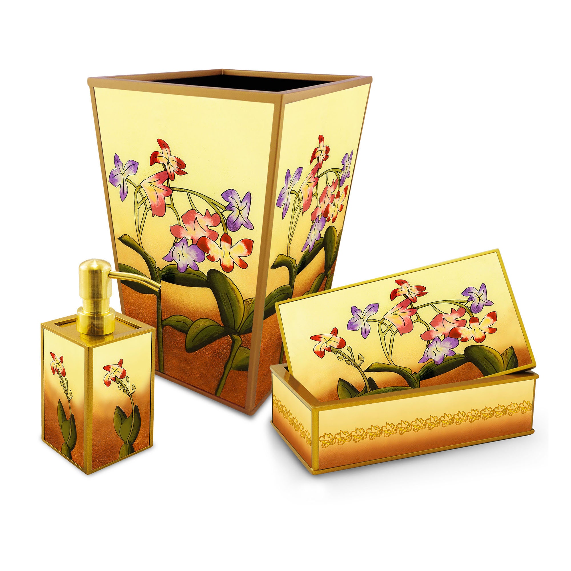 Accessoires Pour Salle de Bains - Fleurs Vintage Ensemble Bains Poubelle, Coffret et Distributeur Sa