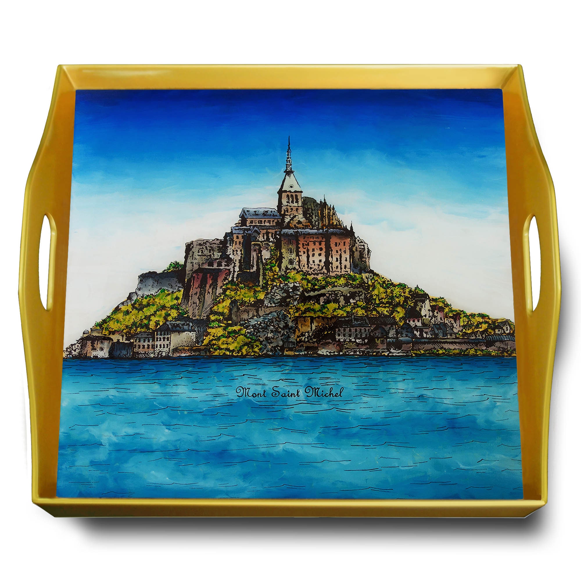 Plateau Personnalisé - Monument Mont Saint Michel France Plateau Carré en Fixé Sous Verre avec Struc