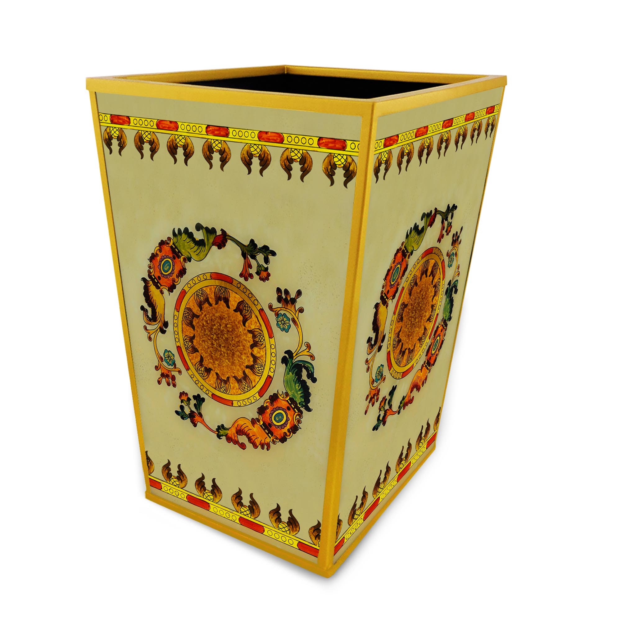 Poubelle de Bureau - Fleurs et Feuilles Dorure Style Traditionnel Italien Poubelle à Papiers Décorat