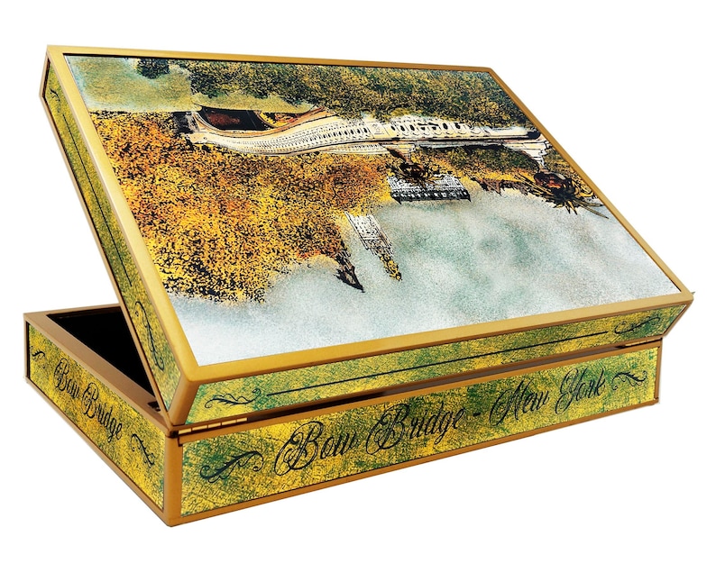Jewellery Box,Tea caddy,Tea chest,Painted box,Unique box,Table box,Jewellery Gift Box,gift for mom,Tea storage,Box glass,Bow bridge