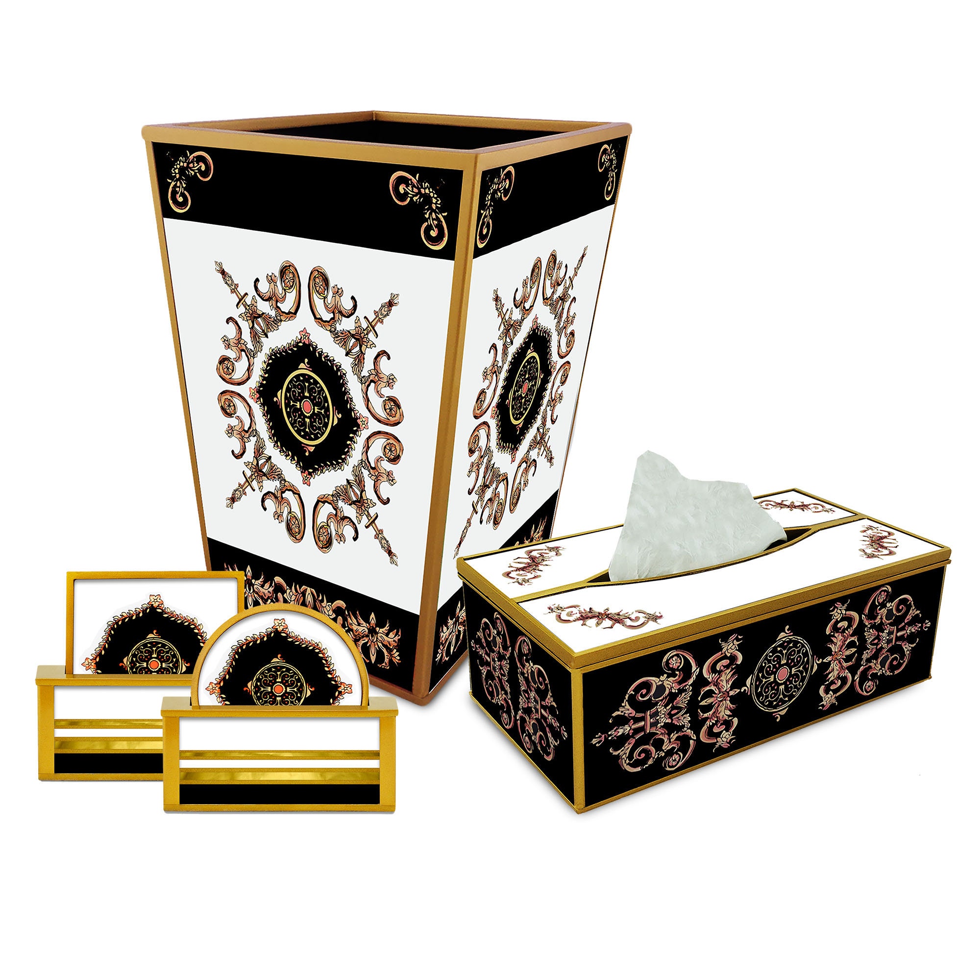 Décoration Table - Design Style Empire Ensemble Pour Salon Poubelle, Boite à Mouchoirs et Sous Verre